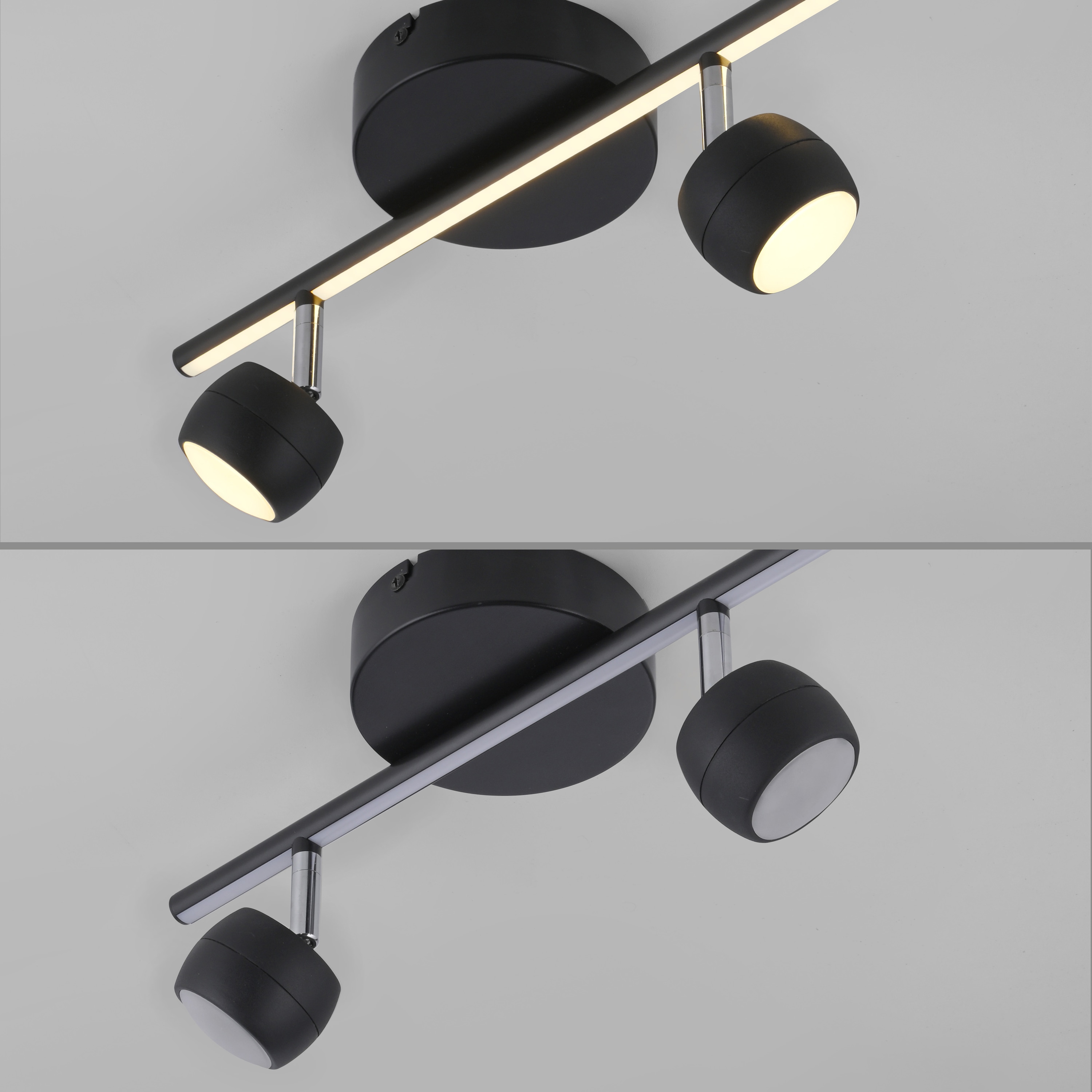 JUST LIGHT LED-Deckenleuchte 11401-18, 10,60W, 3000K, 1225lm, warmweiß, IP20, schwarz