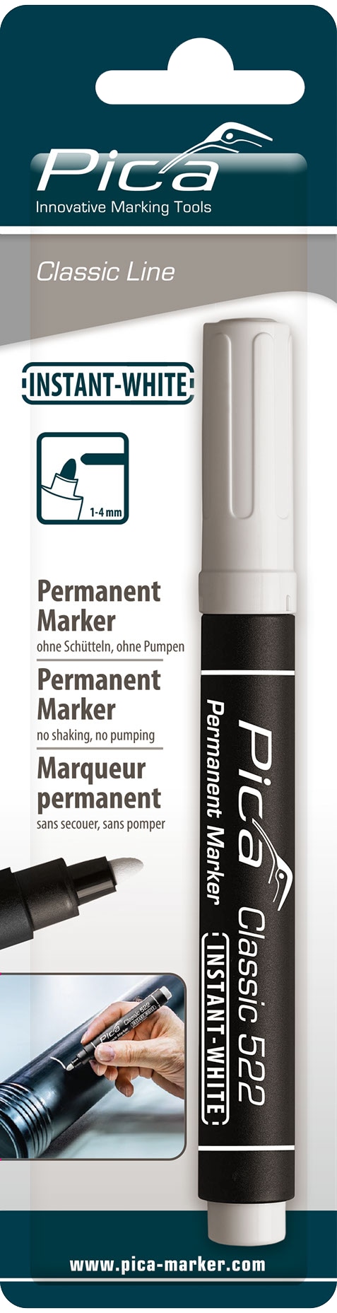 PICA Classic Permanent Marker Instant-White, 522/52/SB, weiß PICA Classic Permanent Marker Instant-White, 522/52/SB, weiß