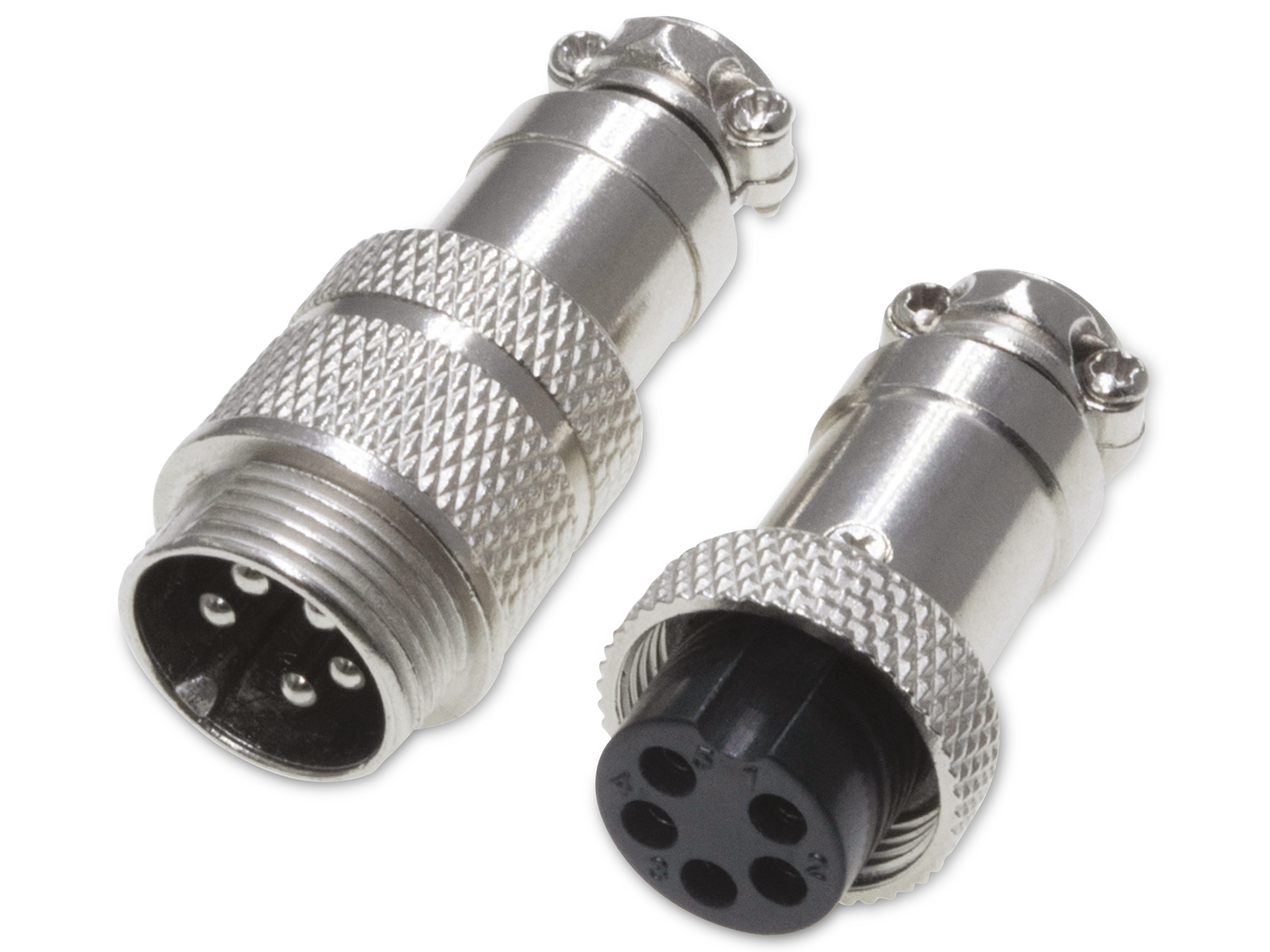 Rundsteckverbinder, 5-polig, 60V, 5A, Lötanschluss, IP55, wire to wire, 1 Stecker + 1 Buchse Rundsteckverbinder, 5-polig, 60V, 5A, Lötanschluss, IP55, wire to wire, 1 Stecker + 1 Buchse