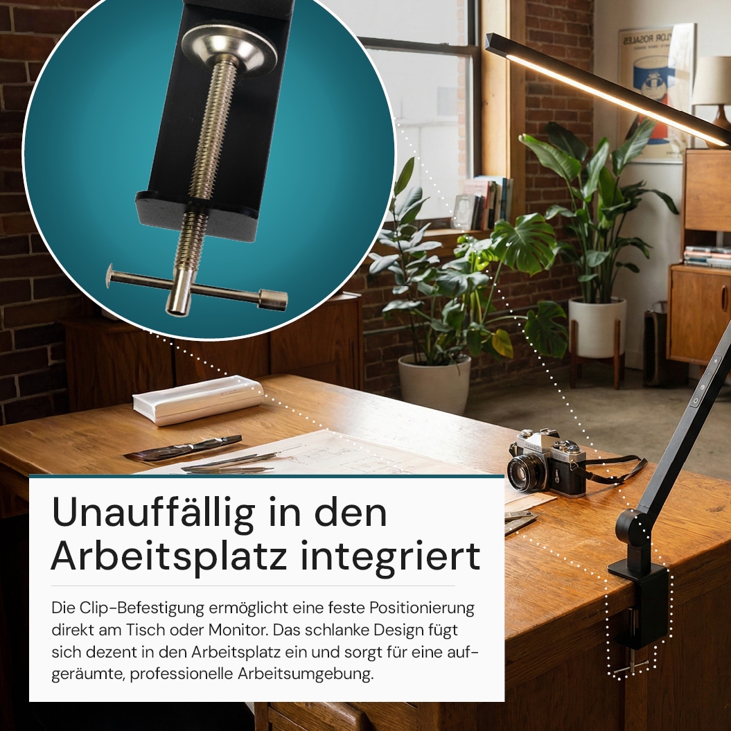 LUXULA LED-Schreibtischleuchte mit Clip, 10 W, CCT, EEK: F, 450 lm, IP20, schwarz