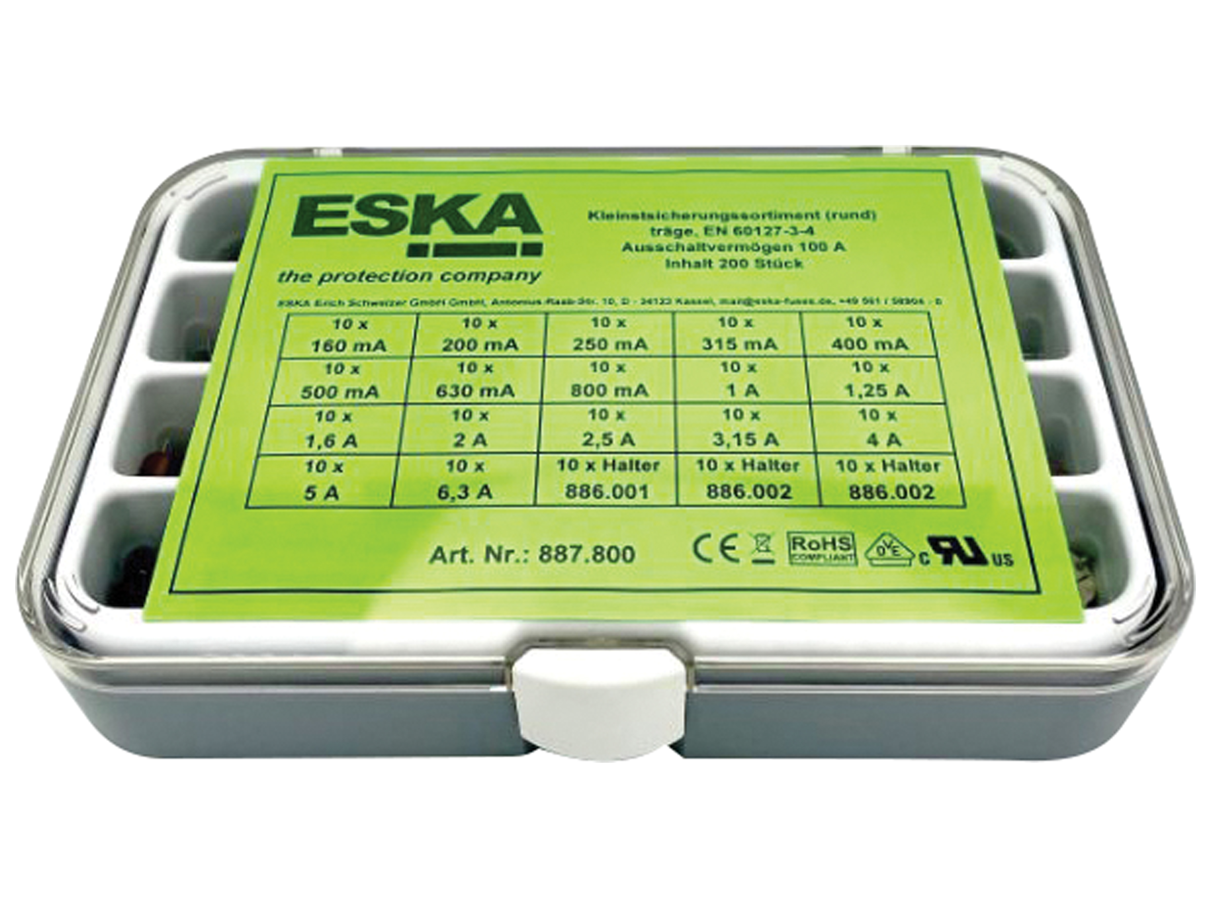 ESKA Kleinstsicherung-Set 887800, 160mA-6,3A, 250VAC, rund