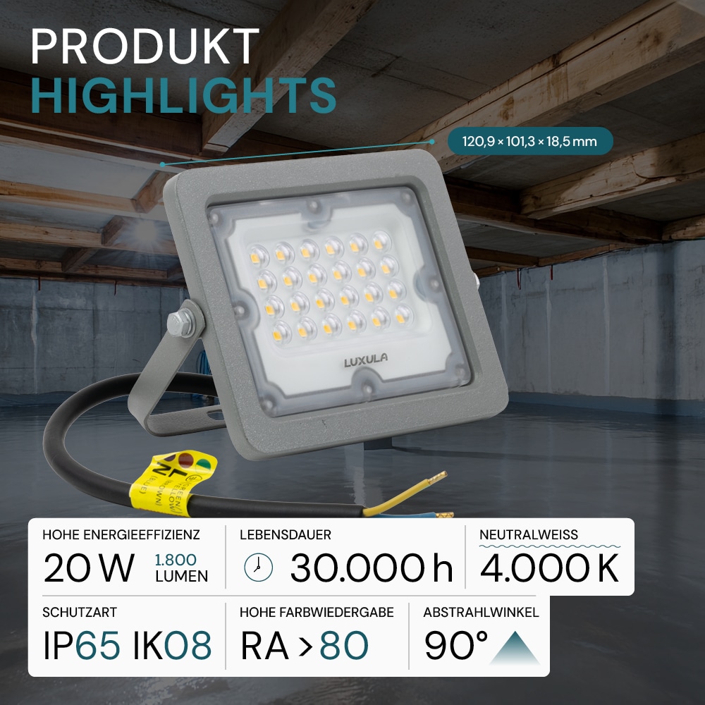 LUXULA LED-Fluter, EEK: F, 20W, 1800lm, 4000K, IP65, grau LUXULA LED-Fluter, EEK: F, 20W, 1800lm, 4000K, IP65, grau