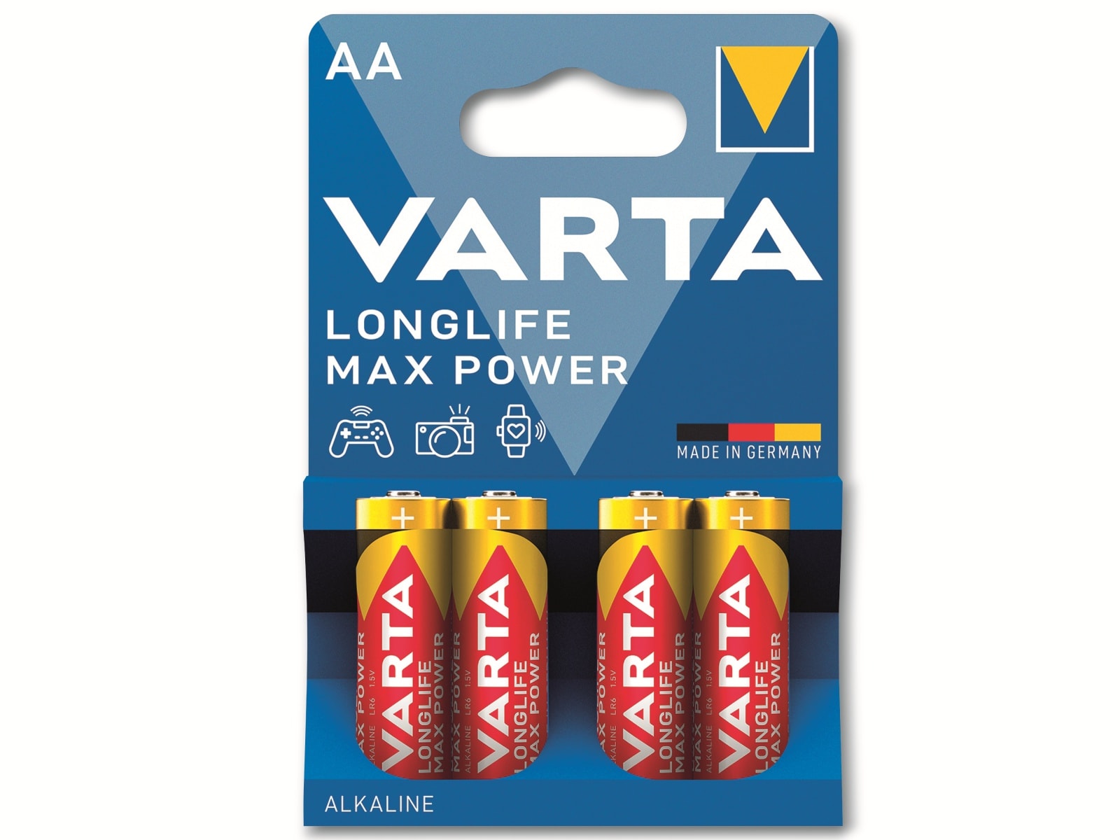 VARTA Batterie Alkaline, Mignon, AA, LR06, 1.5V, Longlife Max Power, 4 Stück