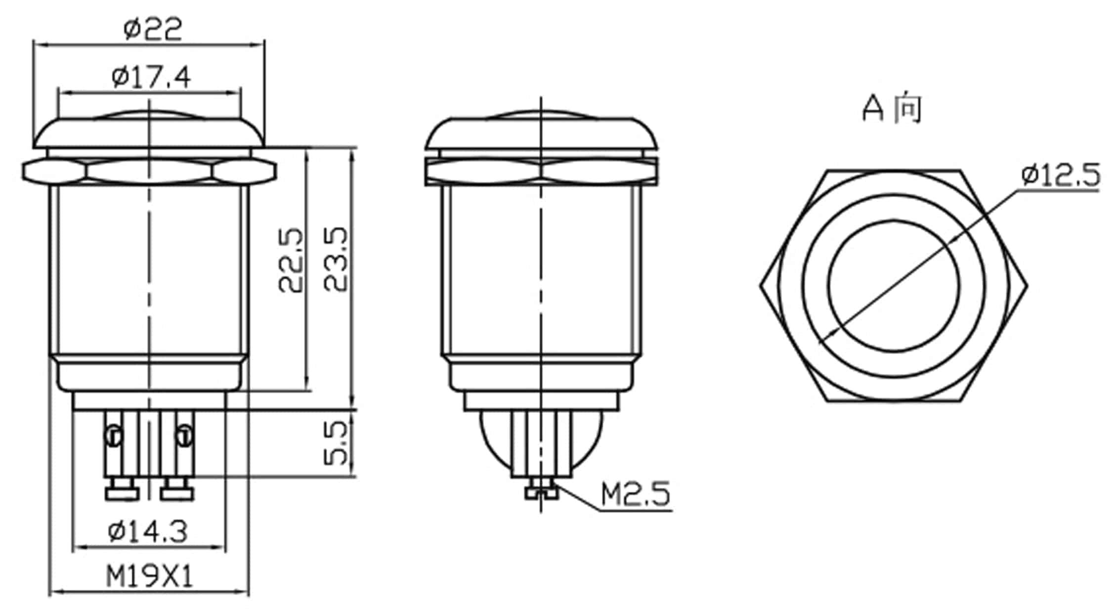 Drucktaster PBS-28B-3, Schließer