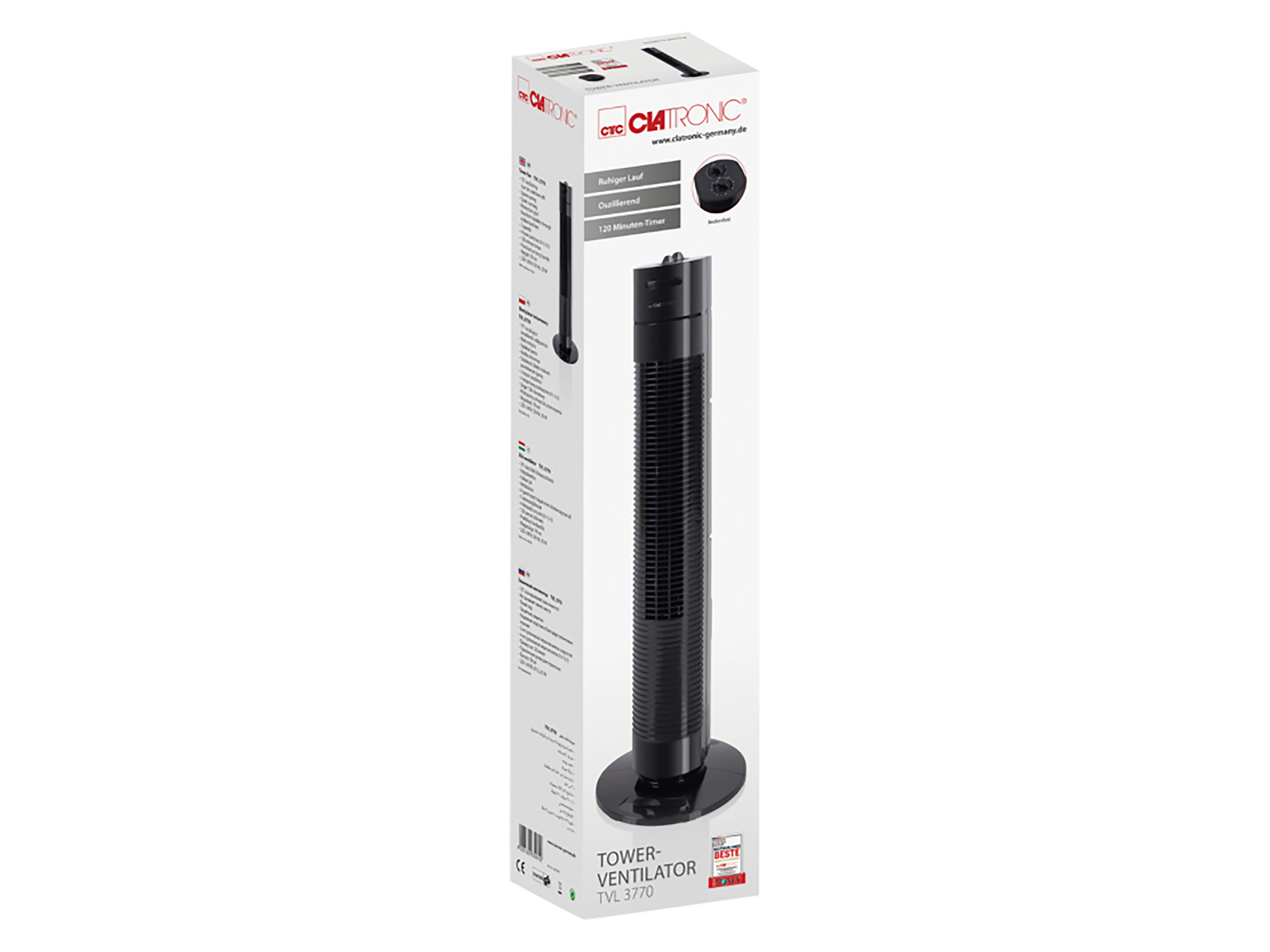Turmventilator CLATRONIC TVL 3770, 78cm, 75° oszillierend, schwarz, 35 W