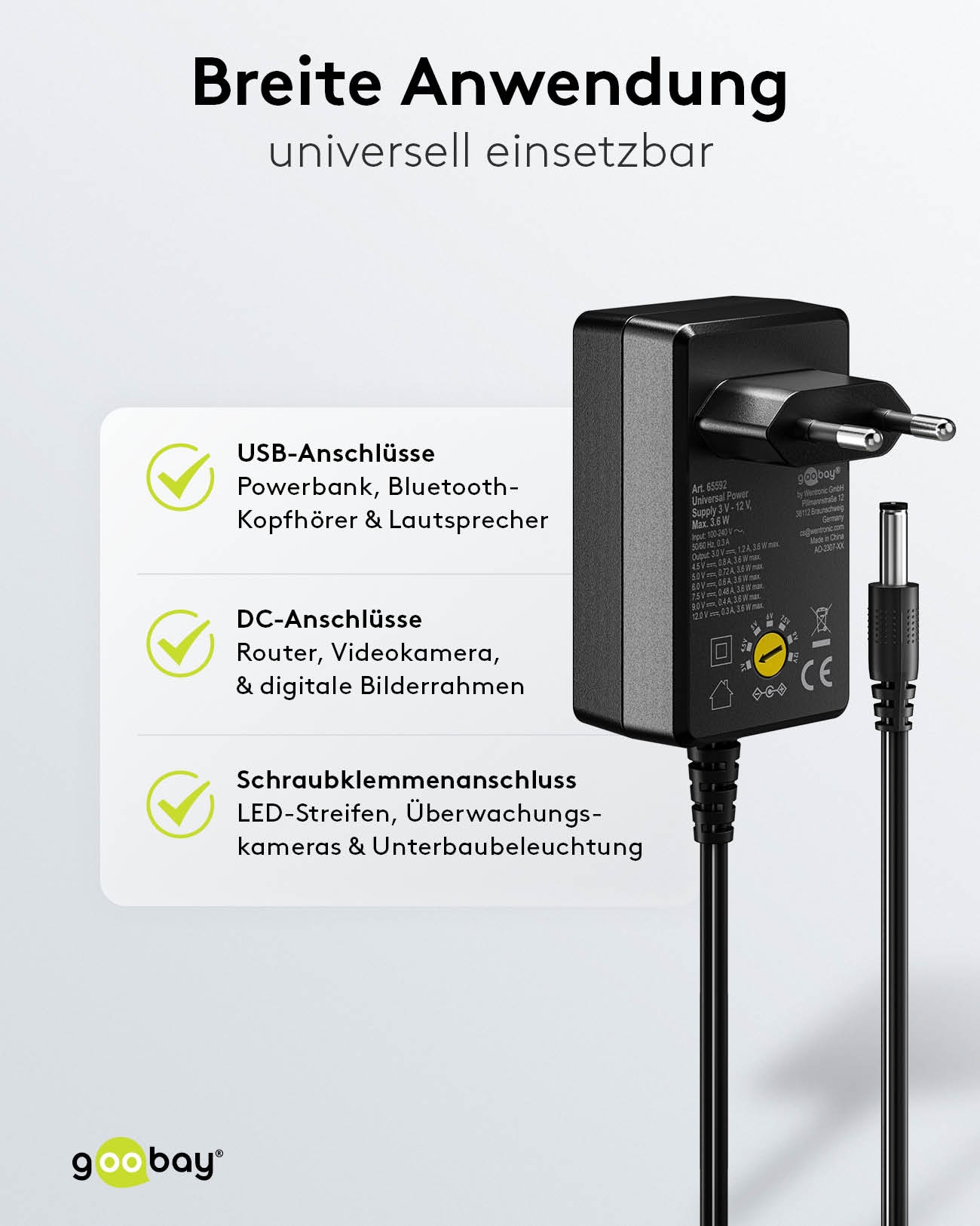 GOOBAY Universal-Netzteil 65592, 3-12V, 3,6W, mit 11 Adaptern