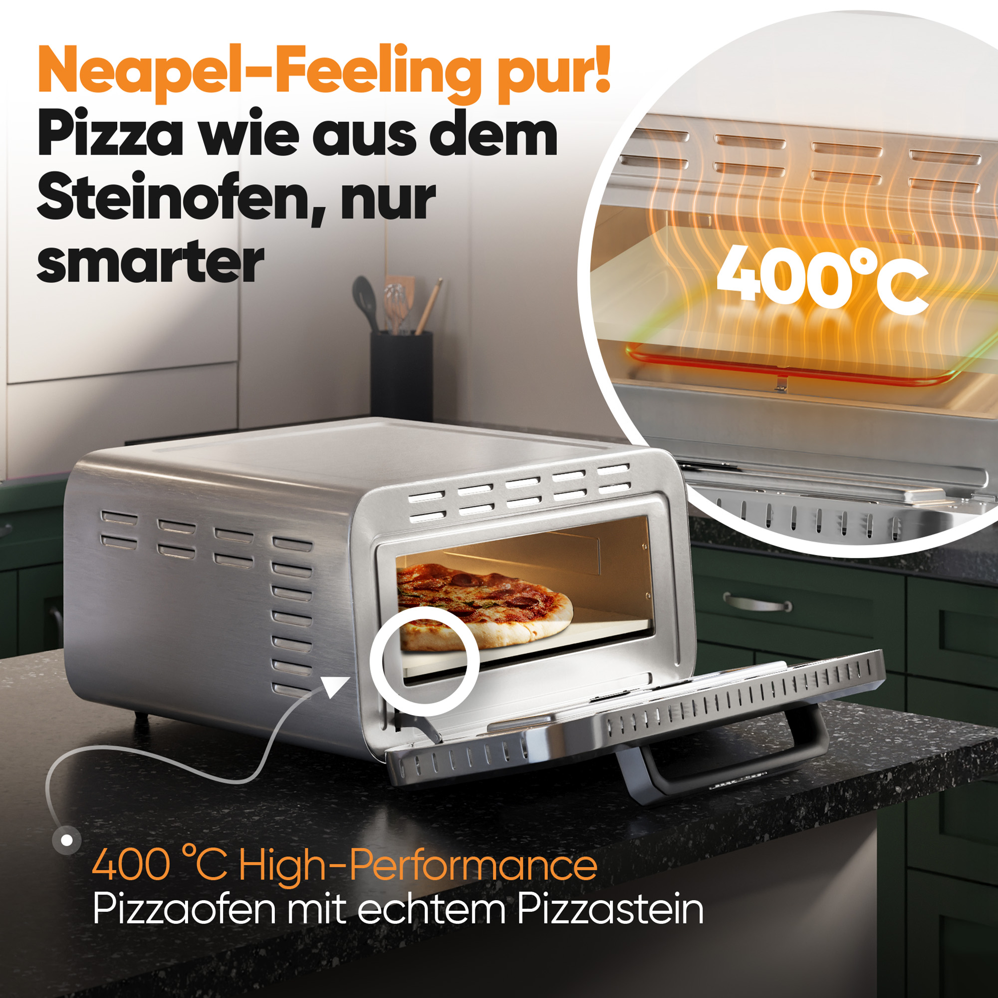 PROFICOOK Pizzaofen PC-PO 1323, inkl. Pizzastein & Pizzaheber, 400°C