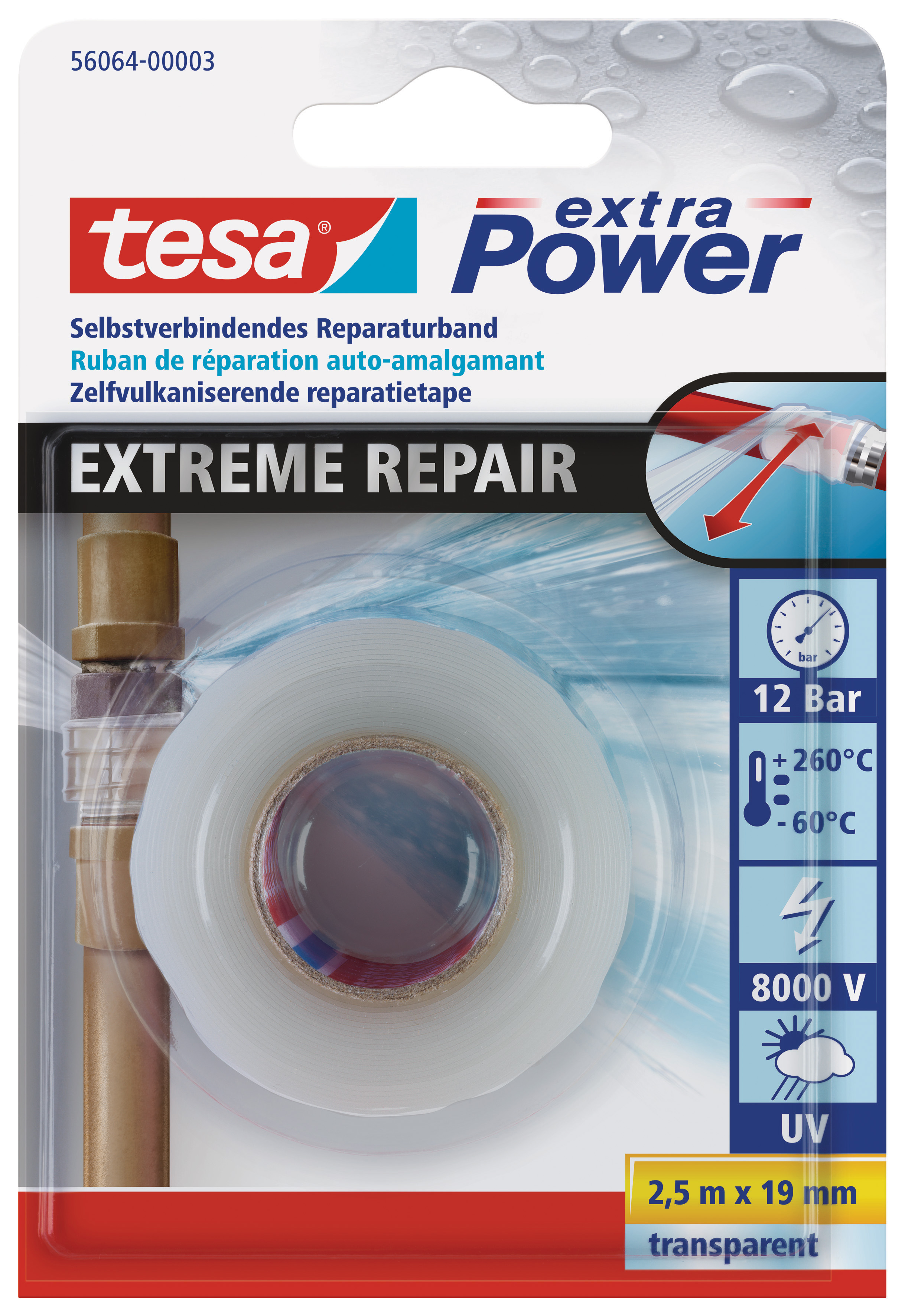 TESA extra Power Extreme Repair, Reparaturband, 19 mm x 2,5 m, transparent