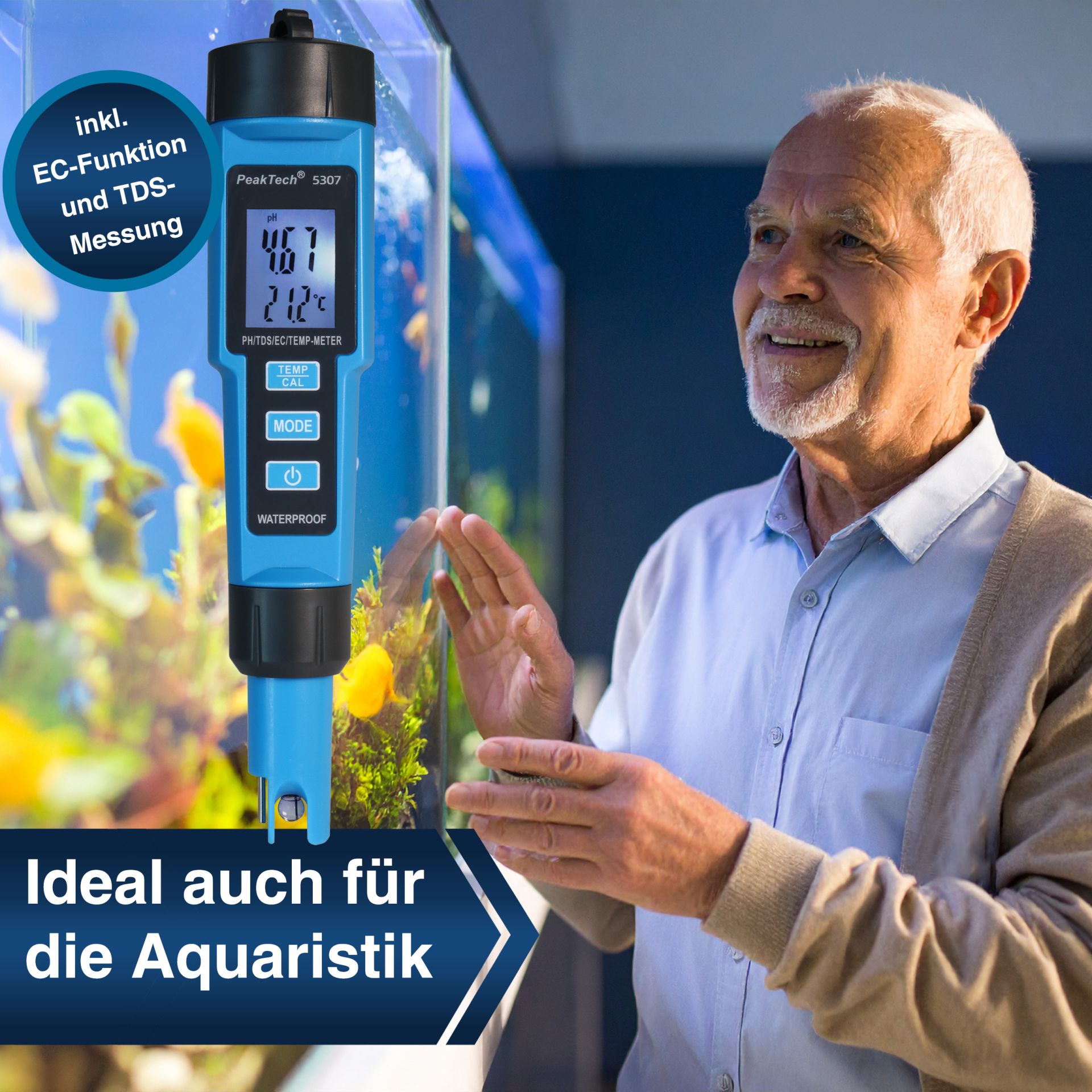 PEAKTECH PH-Messgerät P 5307, Stiftform, für PH/EC/TDS/TEMP