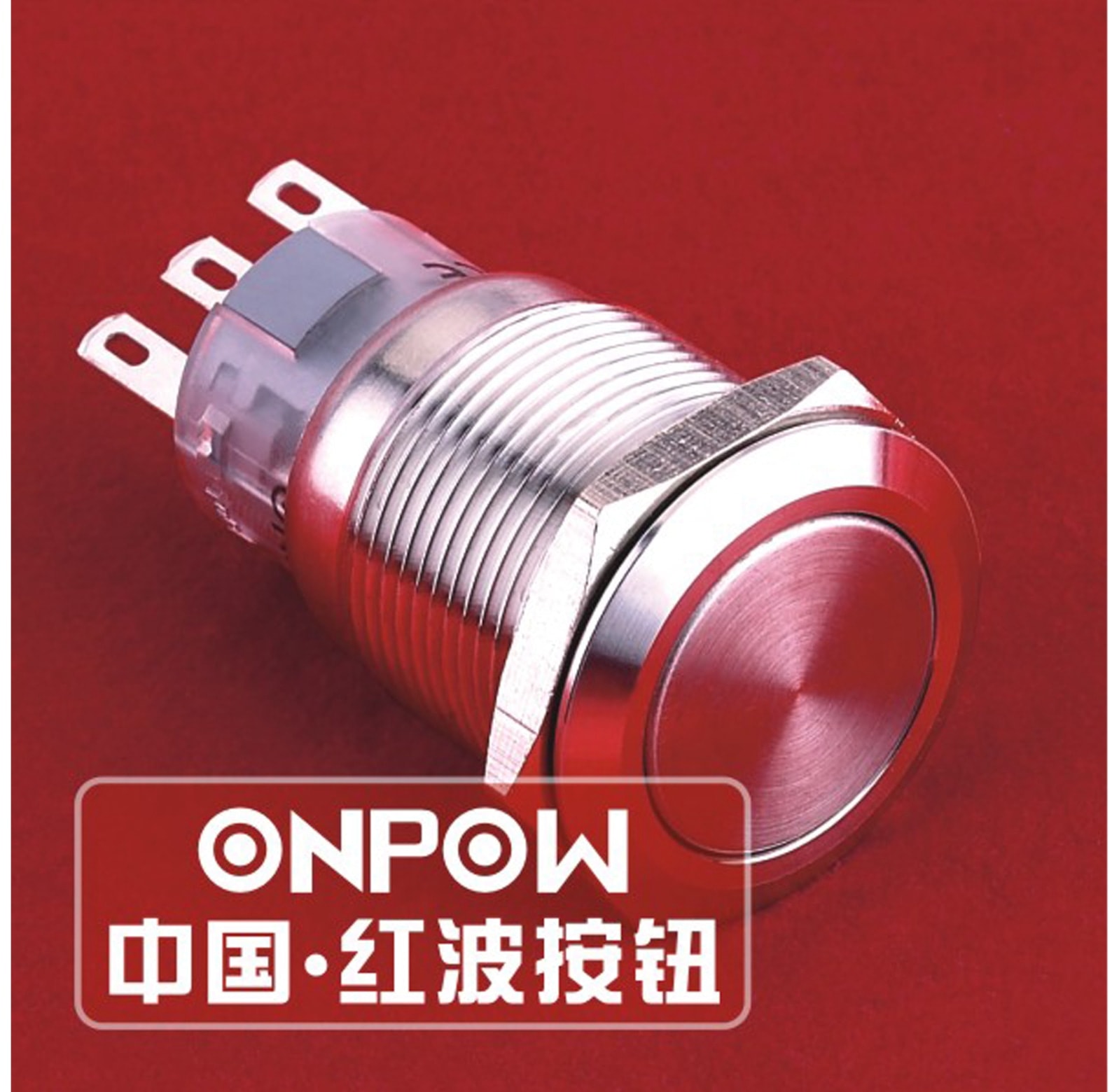 ONPOW Schalter, 24 V/DC, 1x Off/On, Lötanschluss, flach rund, Edelstahl, 19 mm