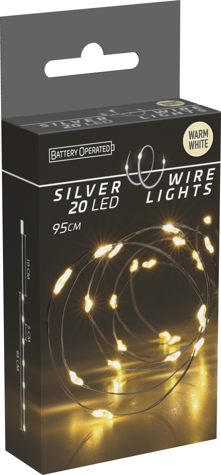 LED-Lichterkette Silberdraht 20 LEDs, warmweiß, Batteriebetrieb