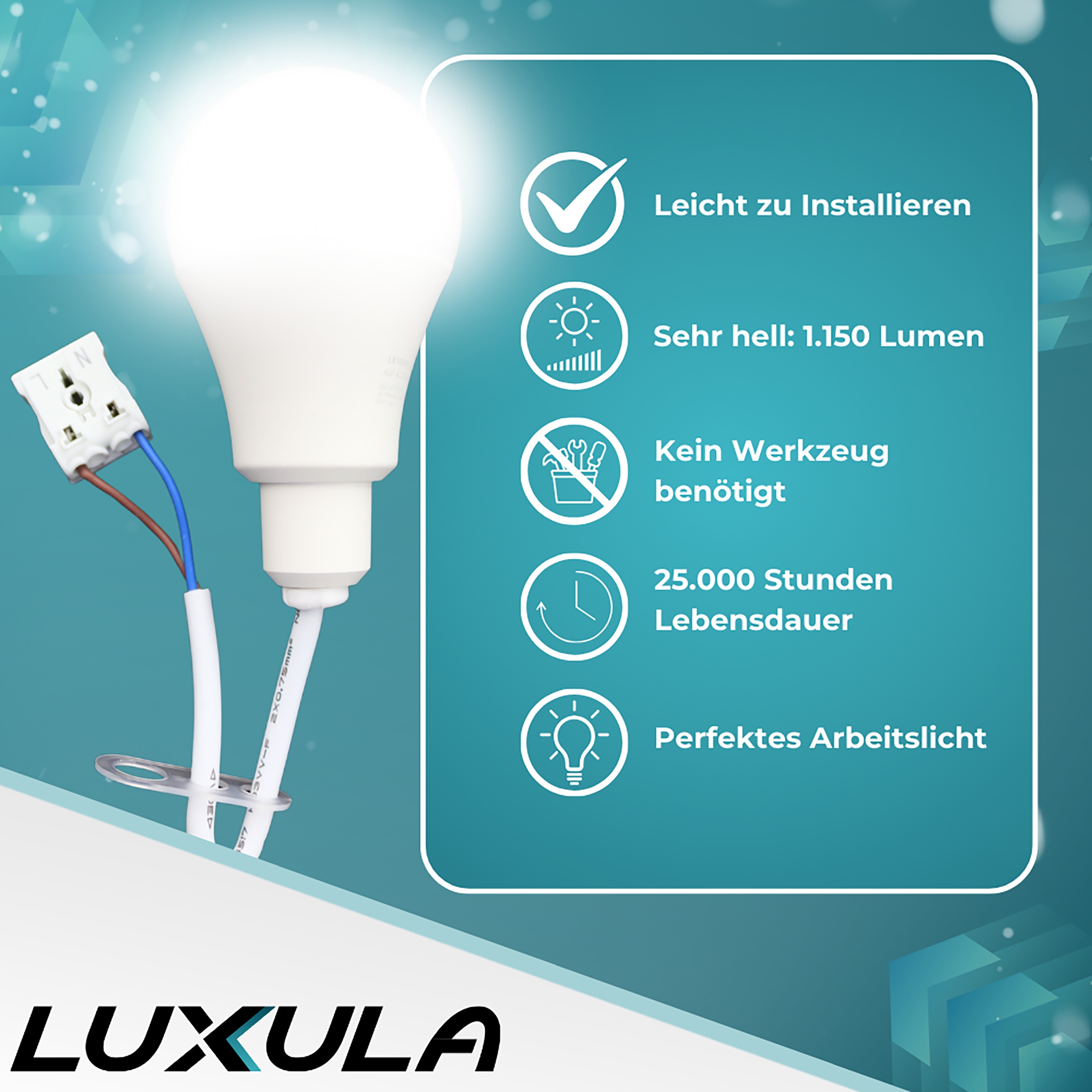 LUXULA LED Renovierungslampe LX100204, 11W, 1150lm, 4000K, mit Kabel und Klemme LUXULA LED Renovierungslampe LX100204, 11W, 1150lm, 4000K, mit Kabel und Klemme