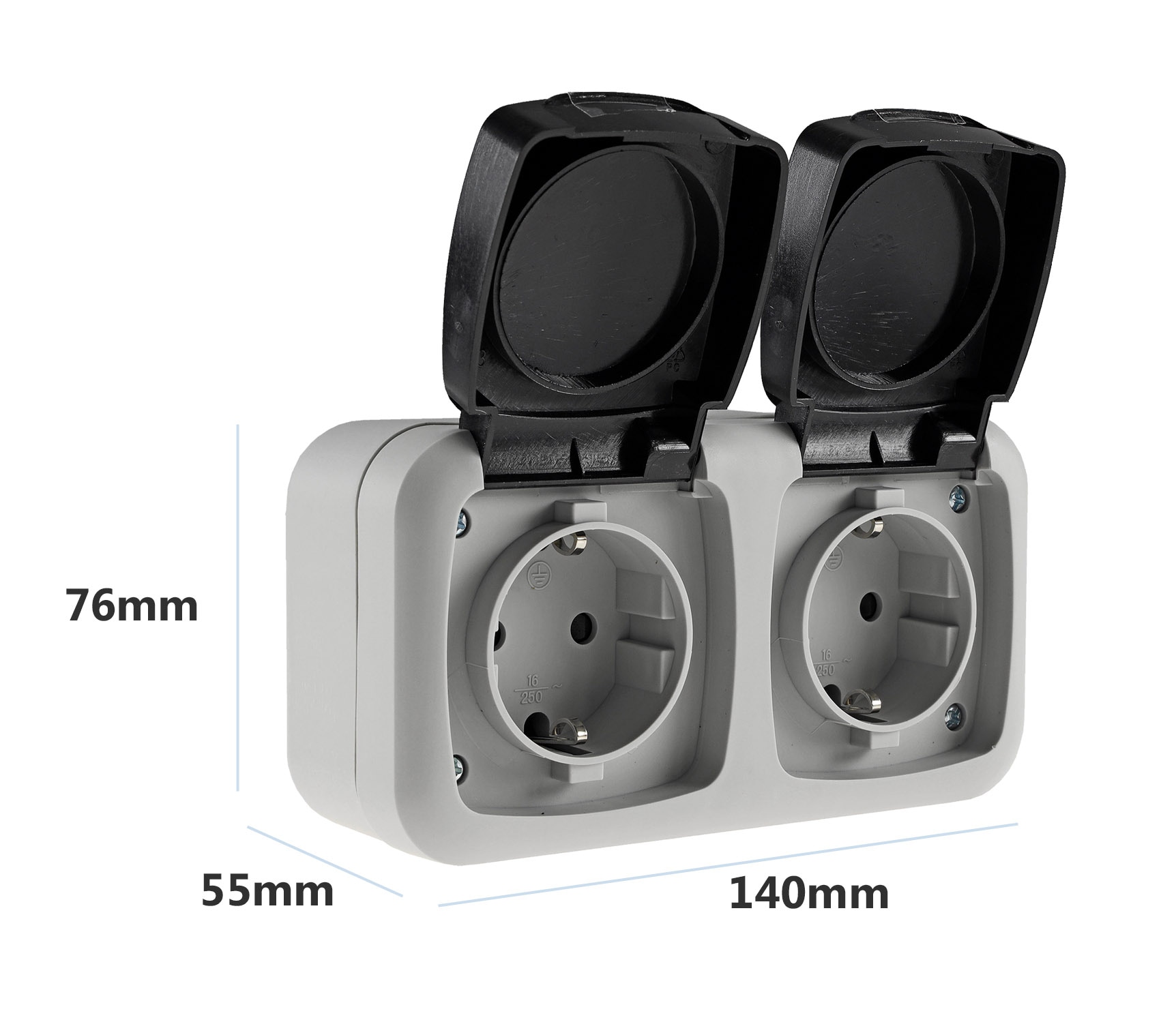 CHILITEC Feuchtraum-Doppelsteckdose, W11-B321, IP44, 250V~/ 16A CHILITEC Feuchtraum-Doppelsteckdose, W11-B321, IP44, 250V~/ 16A