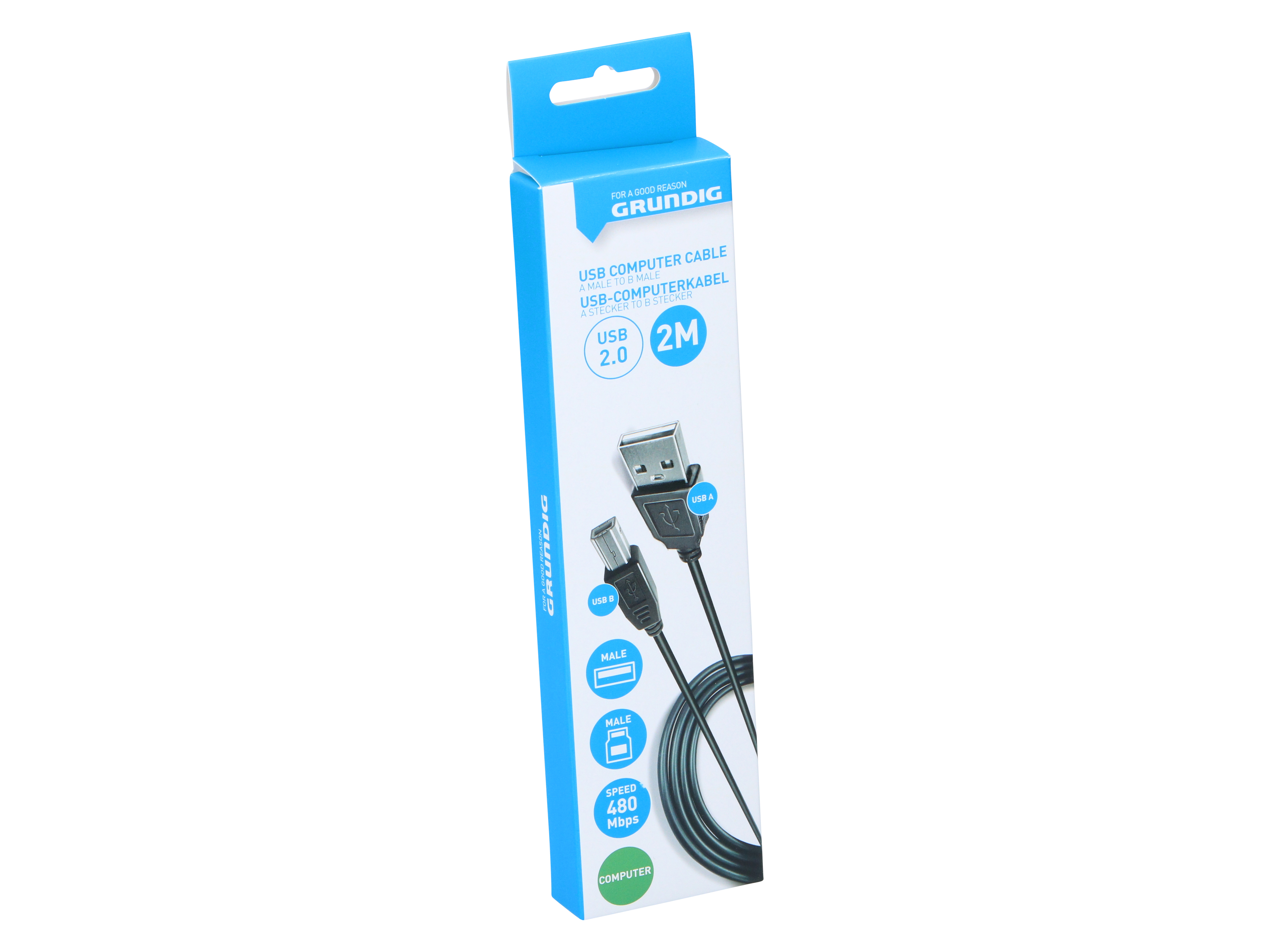 GRUNDIG USB-Anschlusskabel, 2.0, 2 m, USB-A / USB-B