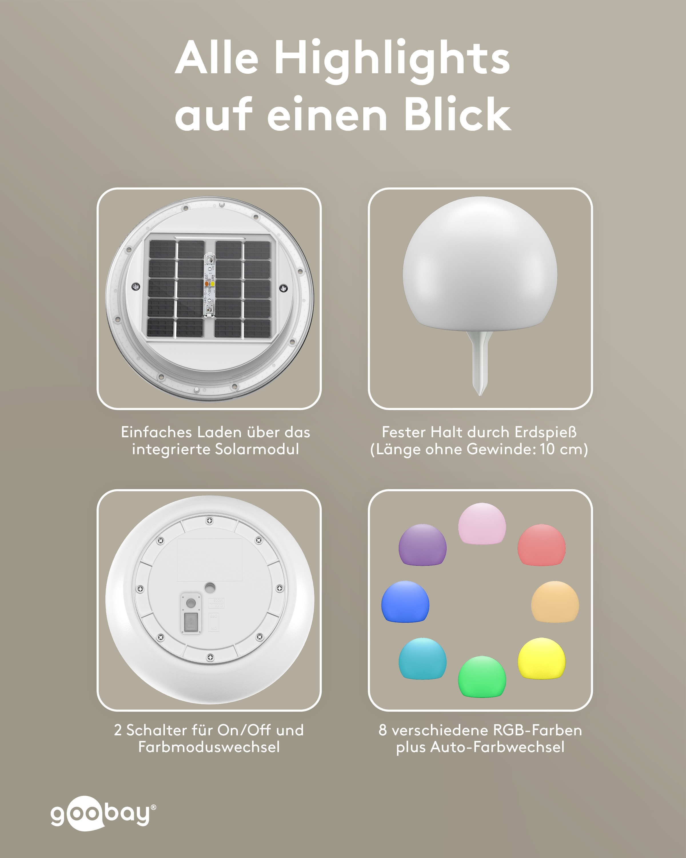 GOOBAY LED-Solar-Dekoleuchten, 20 cm, Kugel, Größe M, RGBW, 2 Stück GOOBAY LED-Solar-Dekoleuchten, 20 cm, Kugel, Größe M, RGBW, 2 Stück
