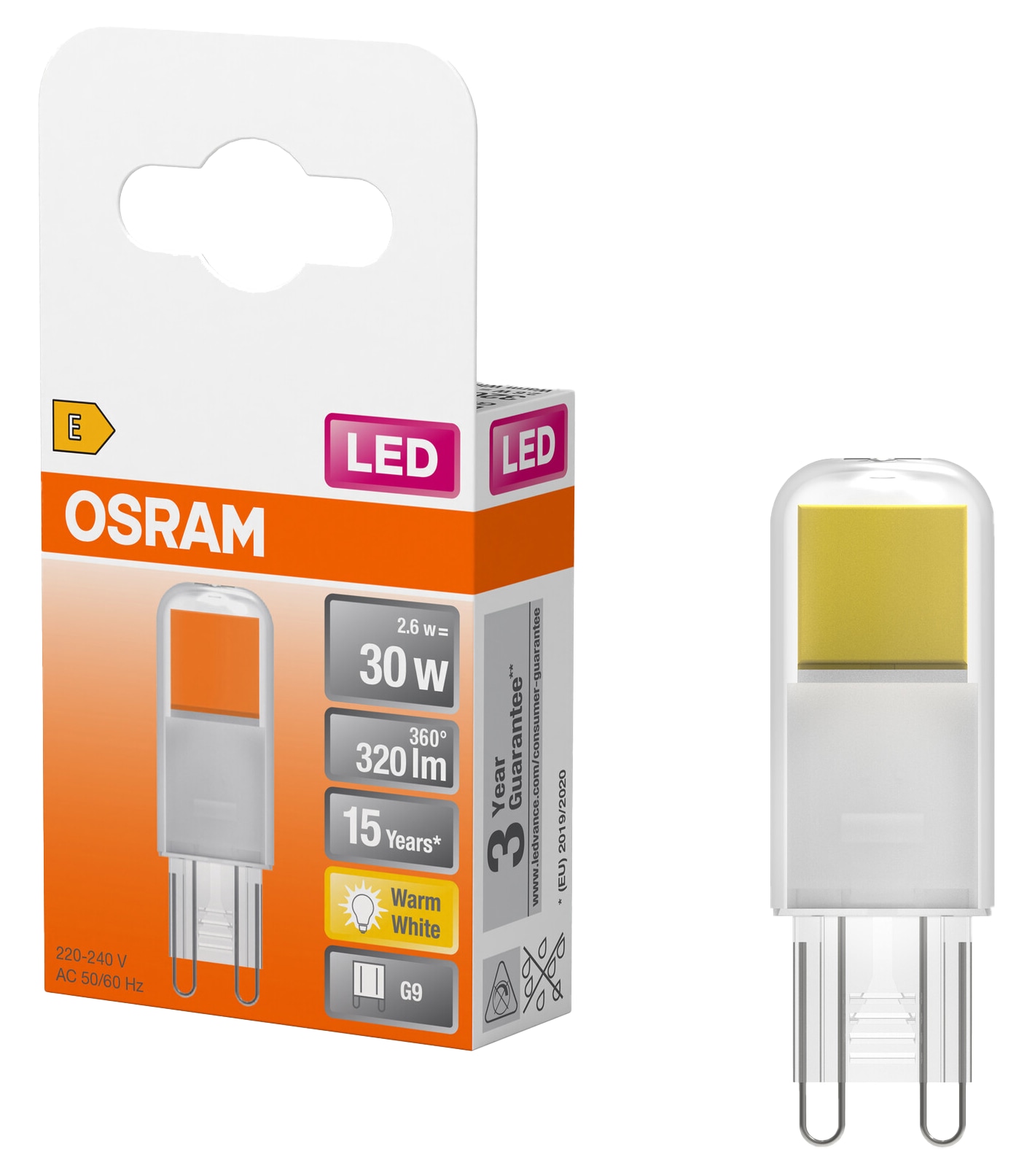 OSRAM LED-Stiftsockellampe PIN30, G9, EEK: E, 2,6W, 320lm, 2700K