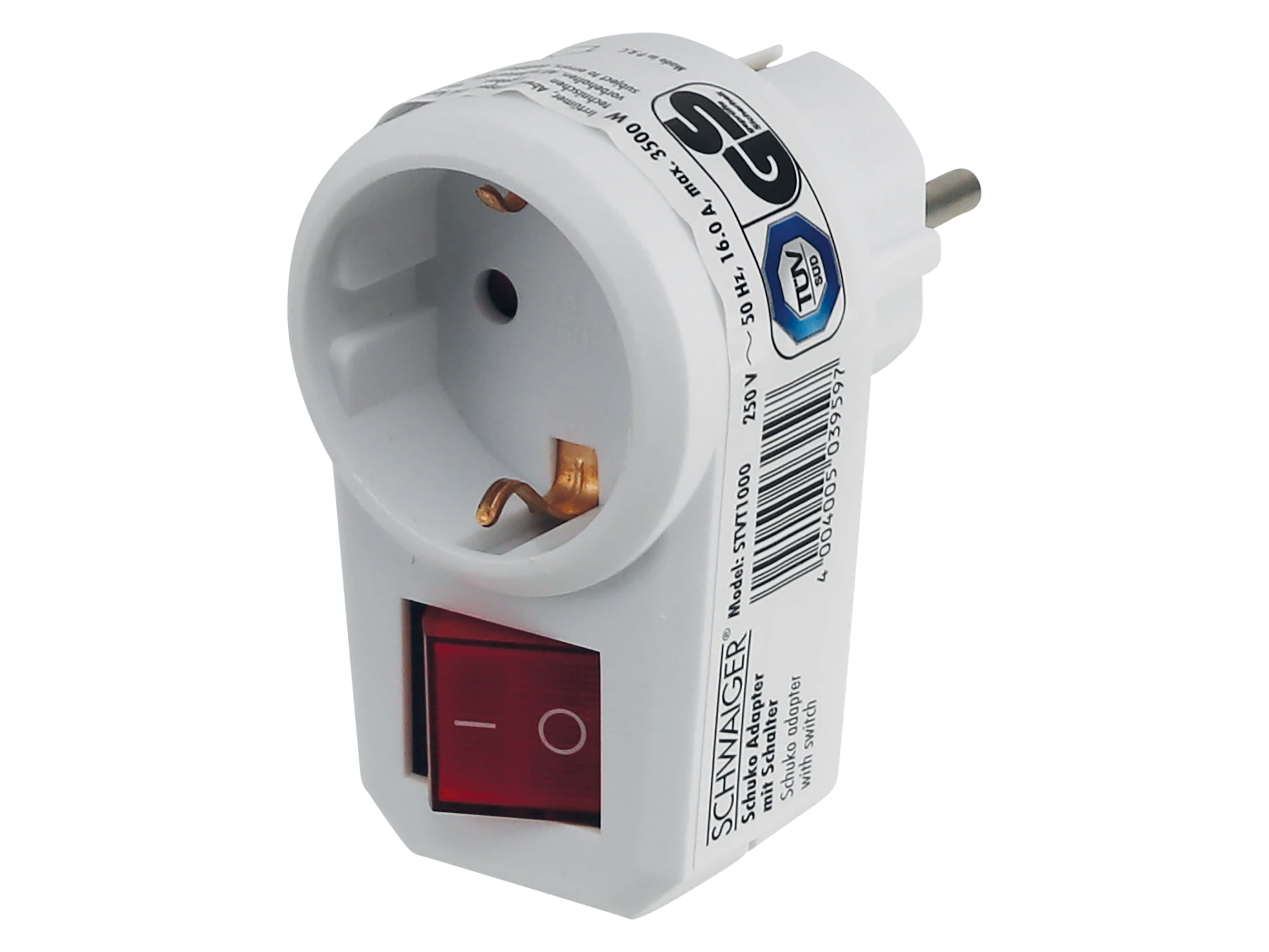 SCHWAIGER Schutzkontakt-Zwischensteckdose STVT1000, mit Schalter