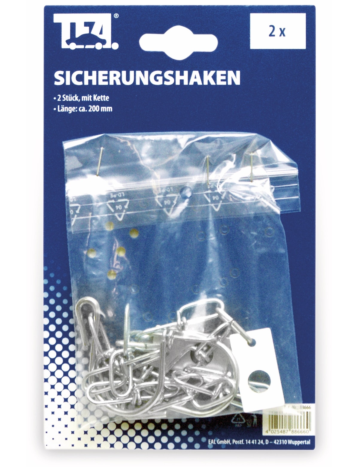 TFA Sicherungshaken 2 Stück, mit Kette, 200 mm