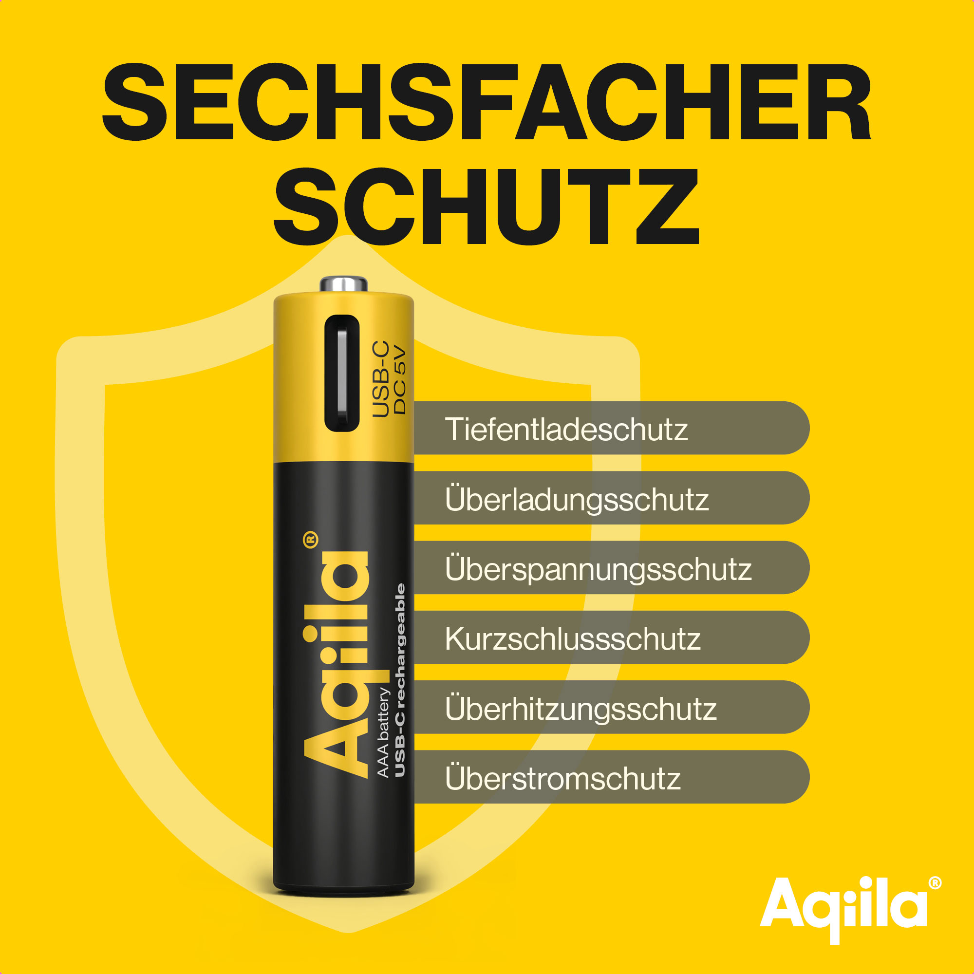 Li-lon-Akku AQILLA, AAA, USB-C, 1,5 V, 4er Pack
