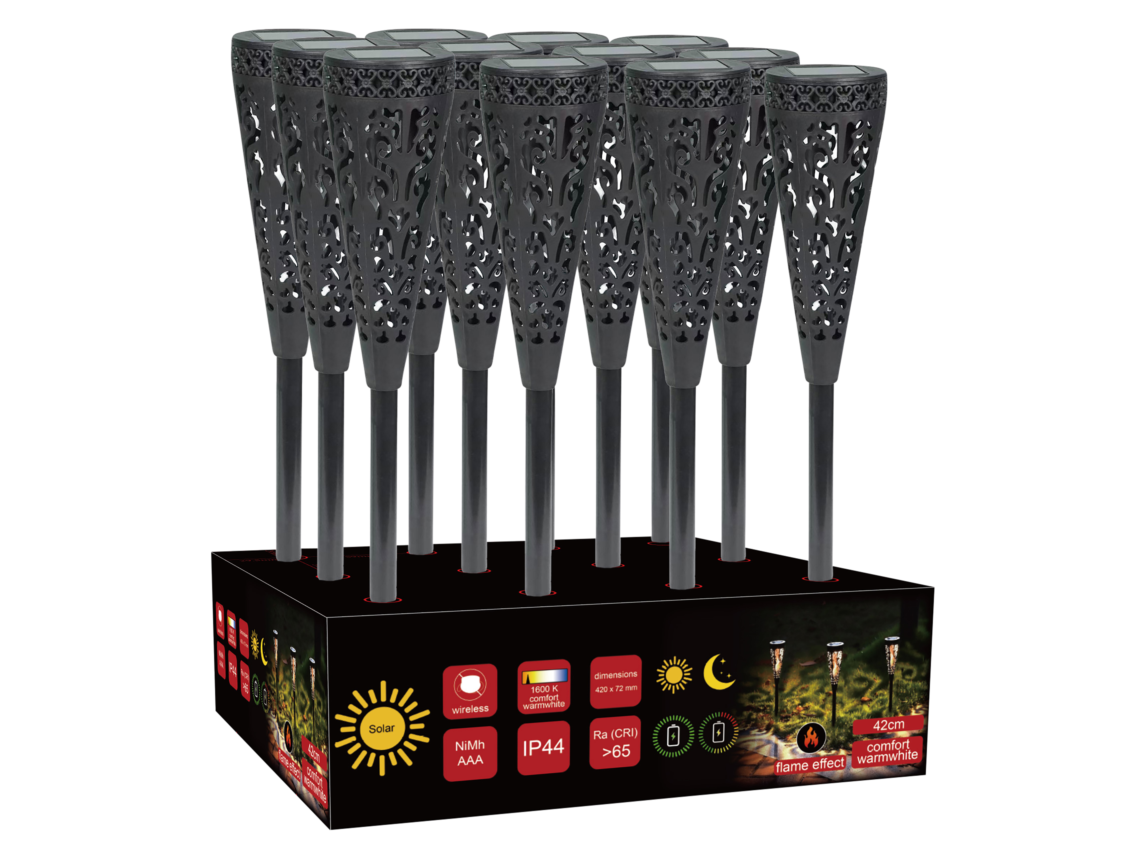 BLULAXA Solar LED-Gartenleuchte 51017, 1600K, IP44, Flackereffekt, schwrz BLULAXA Solar LED-Gartenleuchte 51017, 1600K, IP44, Flackereffekt, schwrz