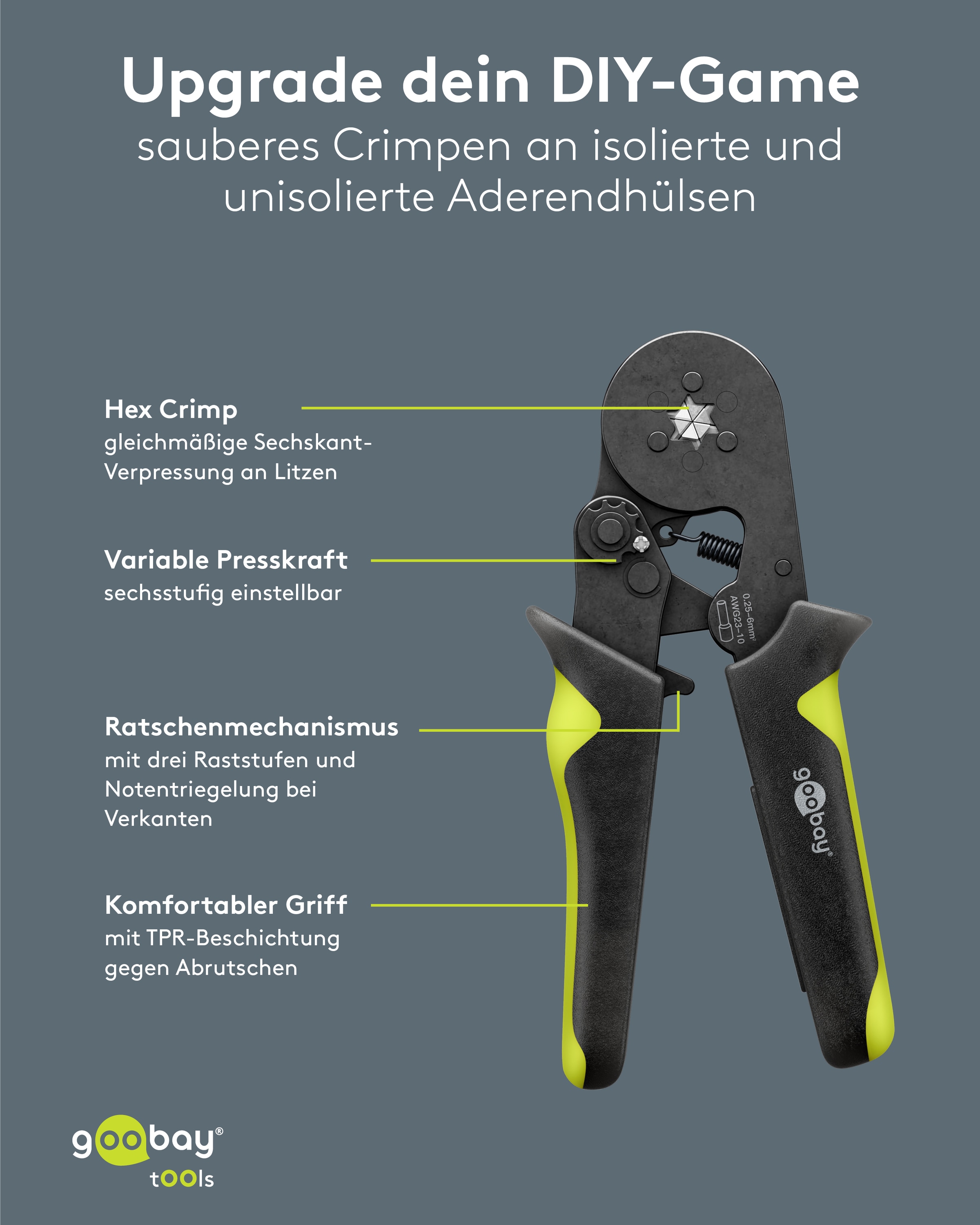 GOOBAY TOOLS Sechskant-Crimpzange, für Aderendhülsen GOOBAY TOOLS Sechskant-Crimpzange, für Aderendhülsen