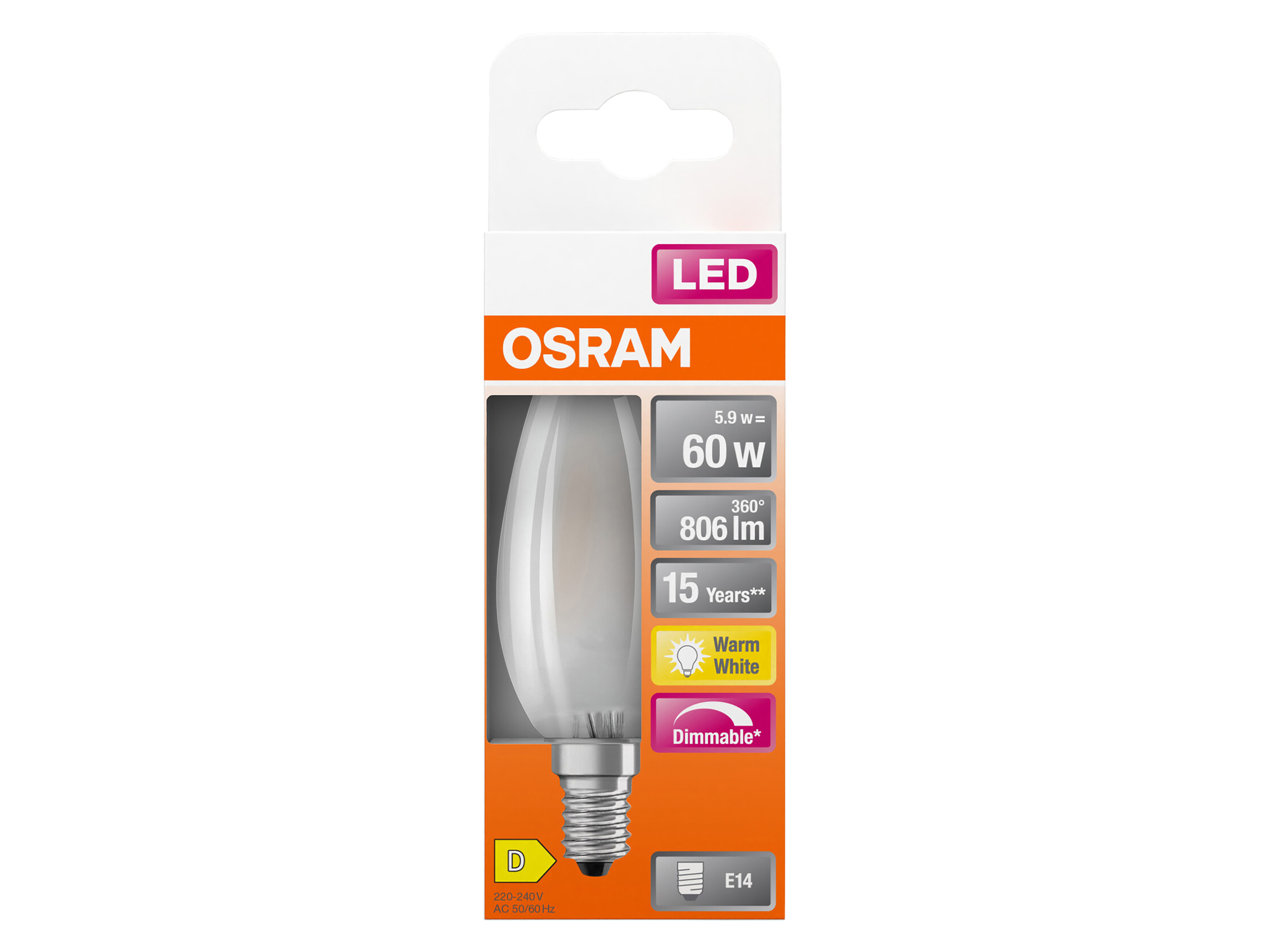 OSRAM LED-Filament-Lampe SUPERSTAR, EEK: D, E14, 5,9 W, 806 lm, 2700 K