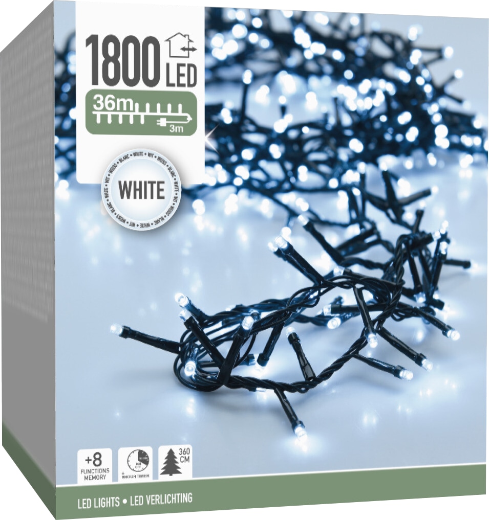 KOOPMAN LED-Clusterlichterkette kaltweiß, 1800 LEDs, grünes Kabel, Innen/Außen, 39m
