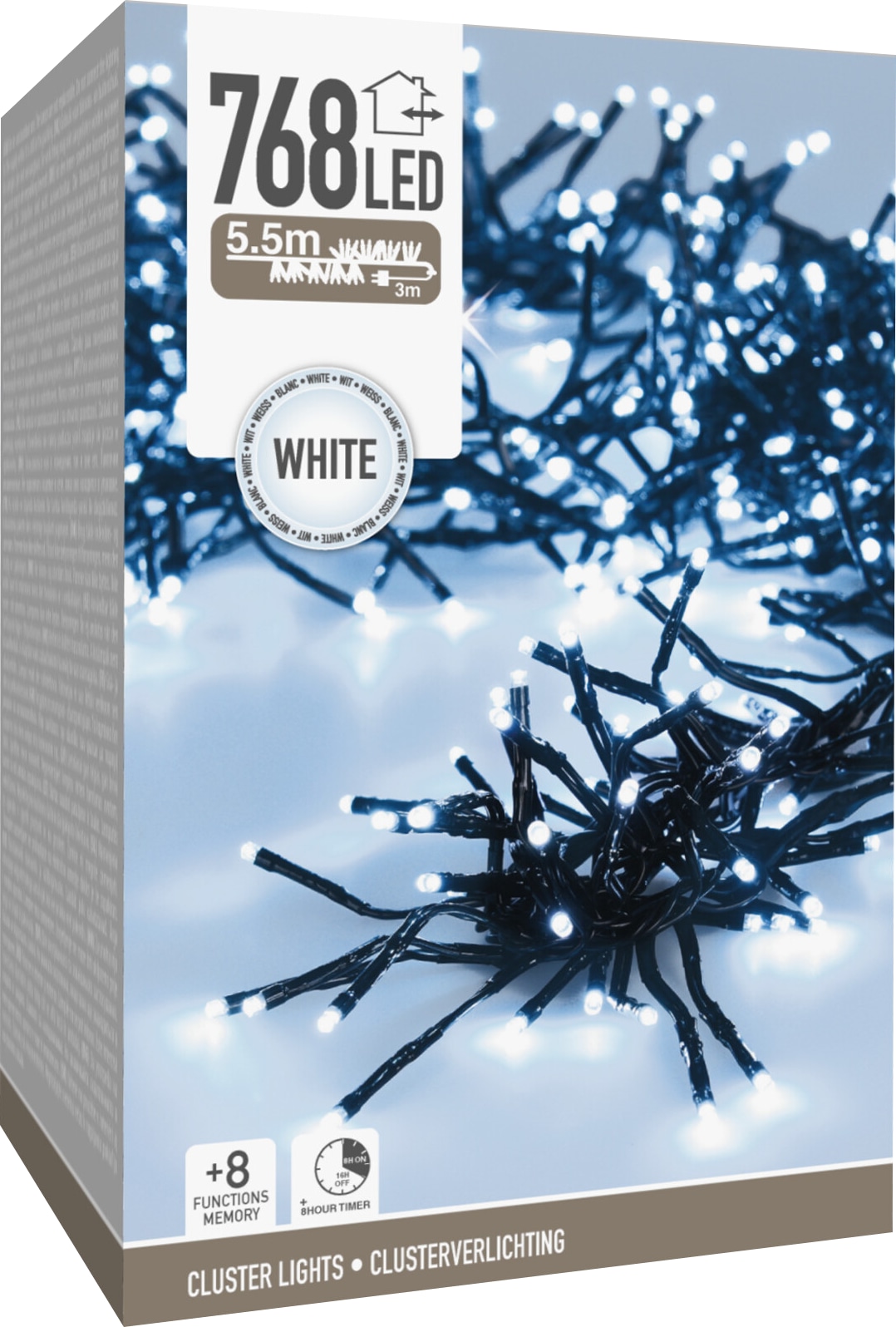 KOOPMAN LED-Clusterlichterkette Büschel kaltweiß, 768 LEDs, sw Kabel, Innen/Außen, 8,5m