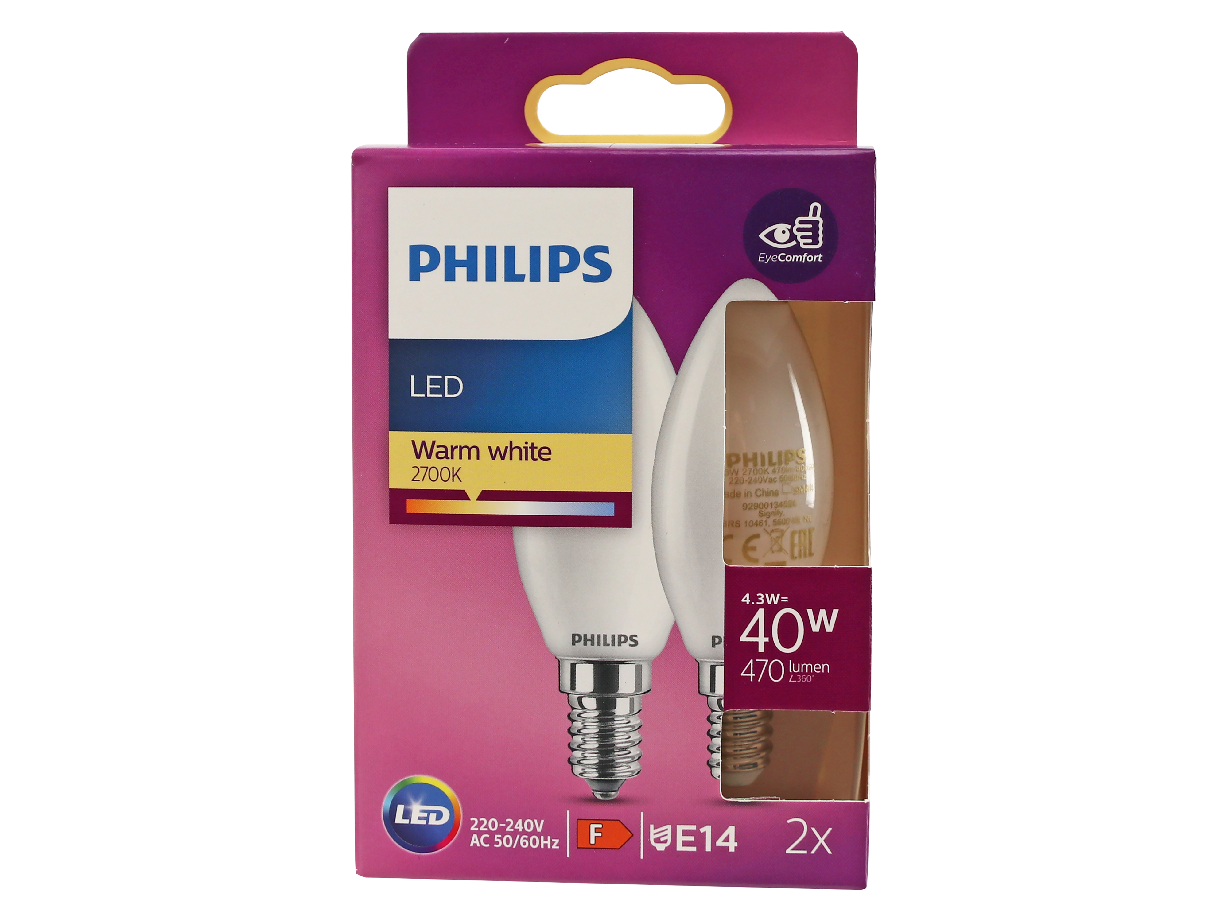 PHILIPS LED-Kerzenlampe B35 E14, 4,3 W, 2700K, matt, 2 Stück PHILIPS LED-Kerzenlampe B35 E14, 4,3 W, 2700K, matt, 2 Stück