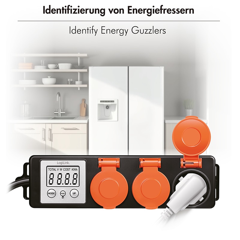 LOGILINK Außensteckdose EM0008, mit Energiekostenmesser, 2,0"-LCD, Schutzklappe, 3-Fach LOGILINK Außensteckdose mit Energiekostenmesser, 2,0"-LCD, Schutzklappe, 3-Fach