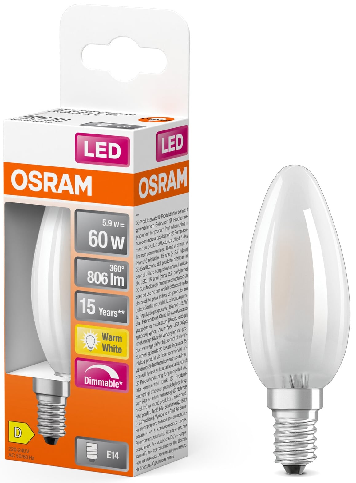Osram LED-Lampe, E14, A++, 6,50 W, 806 lm, 2700 K