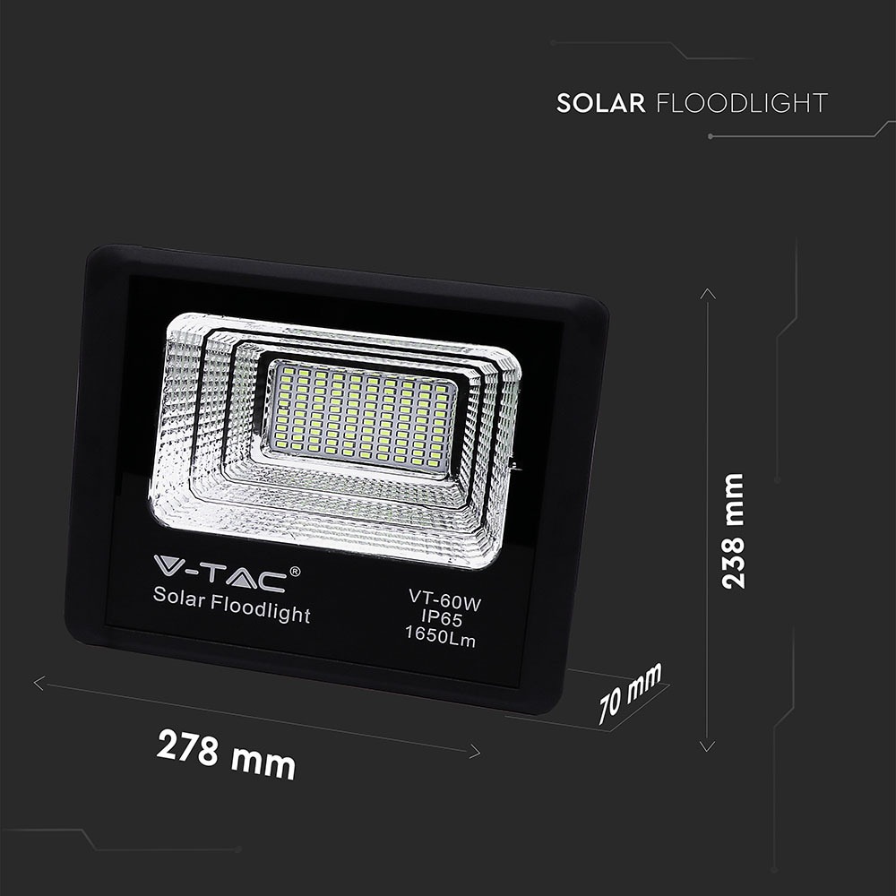 V-TAC Solar LED-Fluter VT-60W, 20 W, 6000 K, mit Panel + Fernbedienung V-TAC Solar LED-Fluter VT-60W, 20 W, 6000 K, mit Panel + Fernbedienung