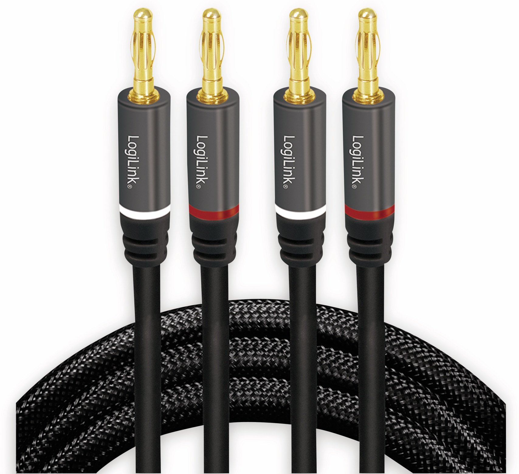 LOGILINK Lautsprecherkabel CA1210, 3 m, 2x2 Bananenstecker, Nylon, schwarz