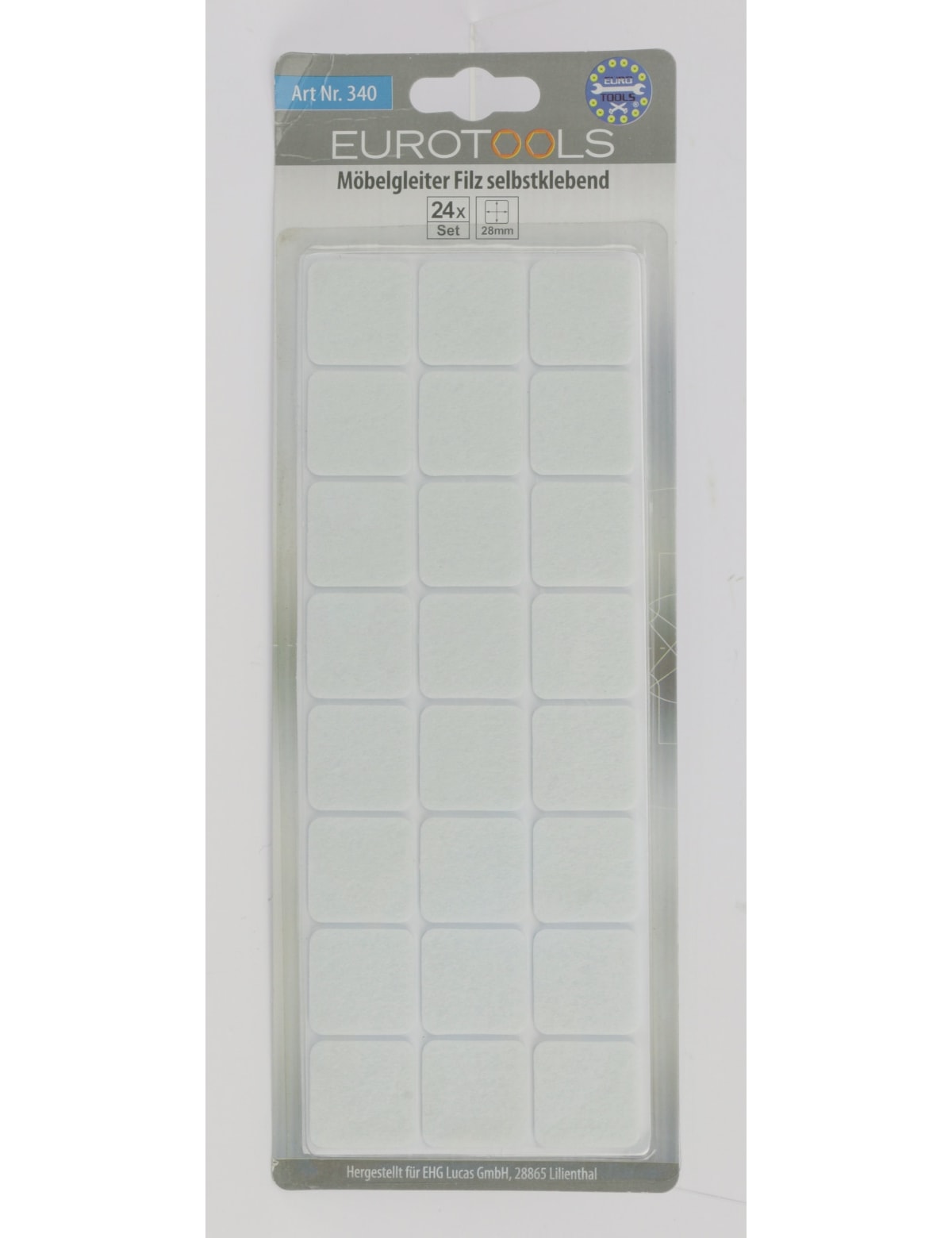 EUROTOOLS Filzgleiter 340-NBFR, 28x28 mm, weiß, 24 Stück