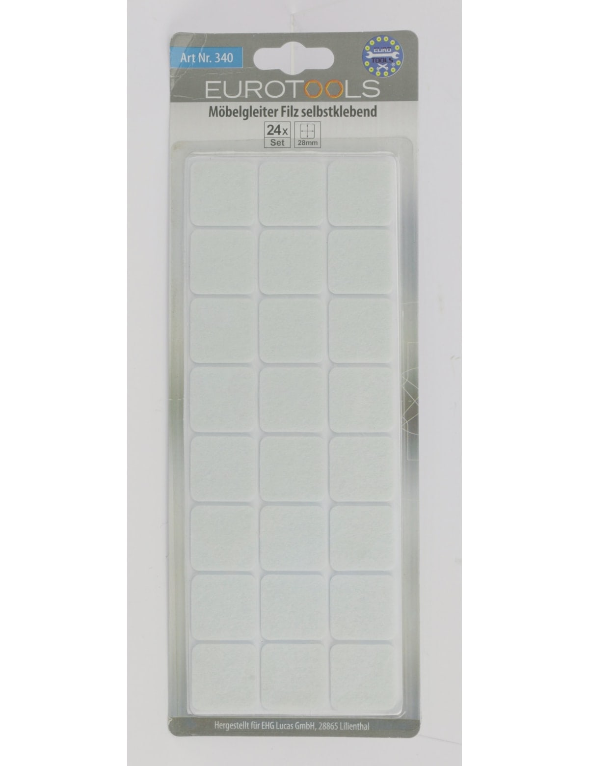 EUROTOOLS Filzgleiter 340-NBFR, 28x28 mm, weiß, 24 Stück