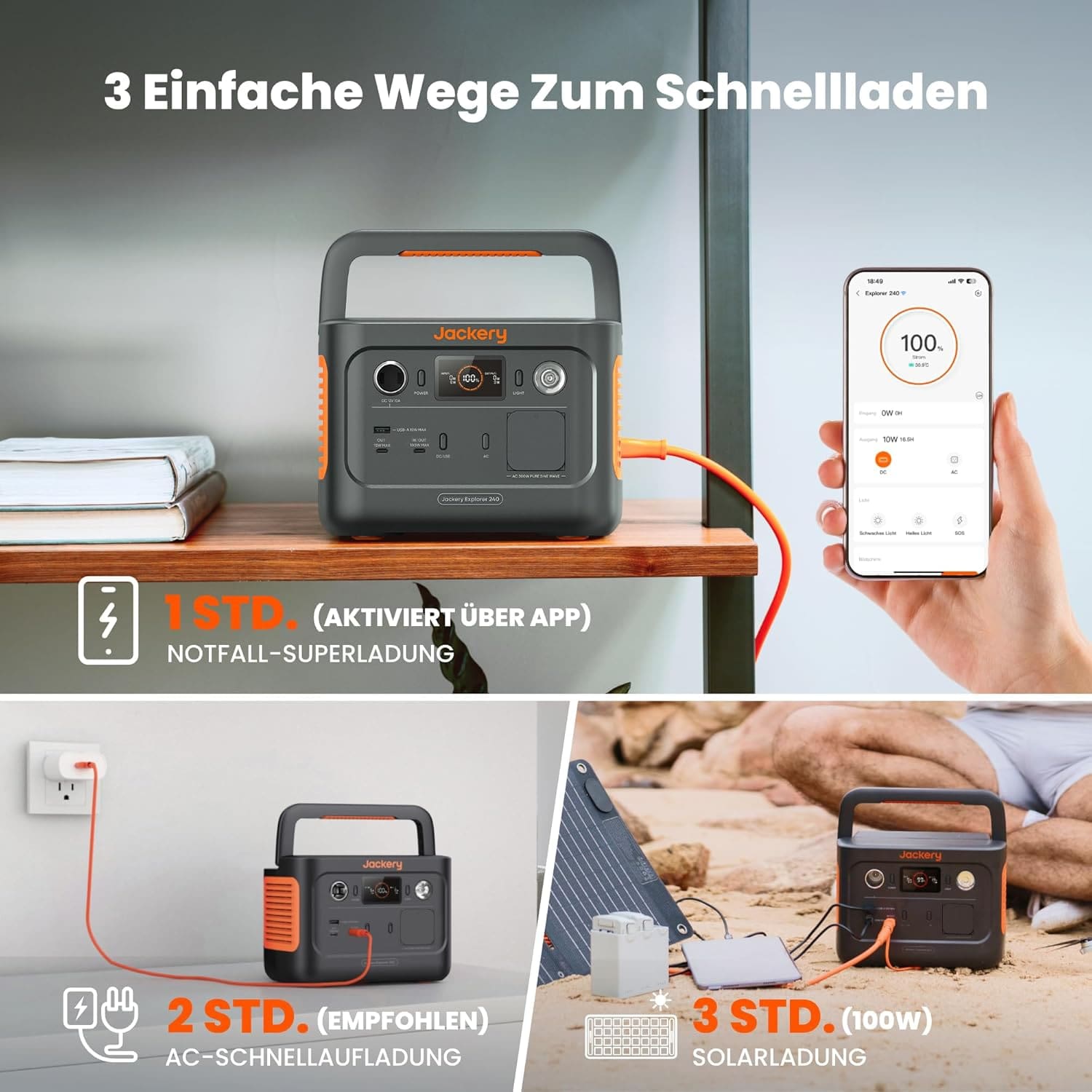 JACKERY Powerstation Explorer 240 V2, LiFePO4, 256 Wh, 300 W, 5-Port, USB-C PD 100 W, faltbarer Tragegriff JACKERY Powerstation Explorer 240 V2, LiFePO4, 256 Wh, 300 W, 5-Port, USB-C PD 100 W, faltbarer Tragegriff