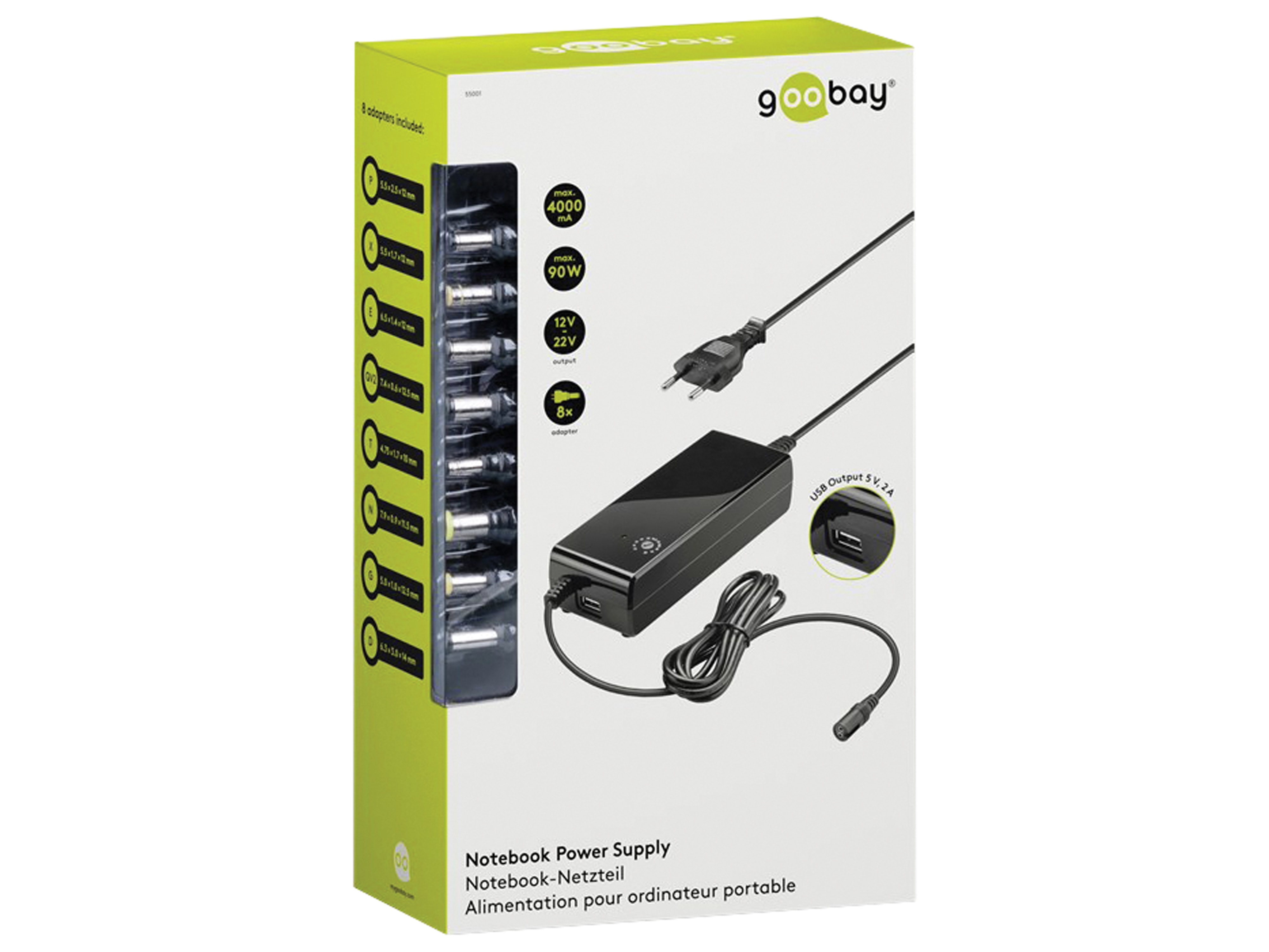 GOOBAY Notebook-Netzteil 55001, 12...22 V-, 4 A, schwarz GOOBAY Notebook-Netzteil 55001, 12...22 V-, 4 A, schwarz