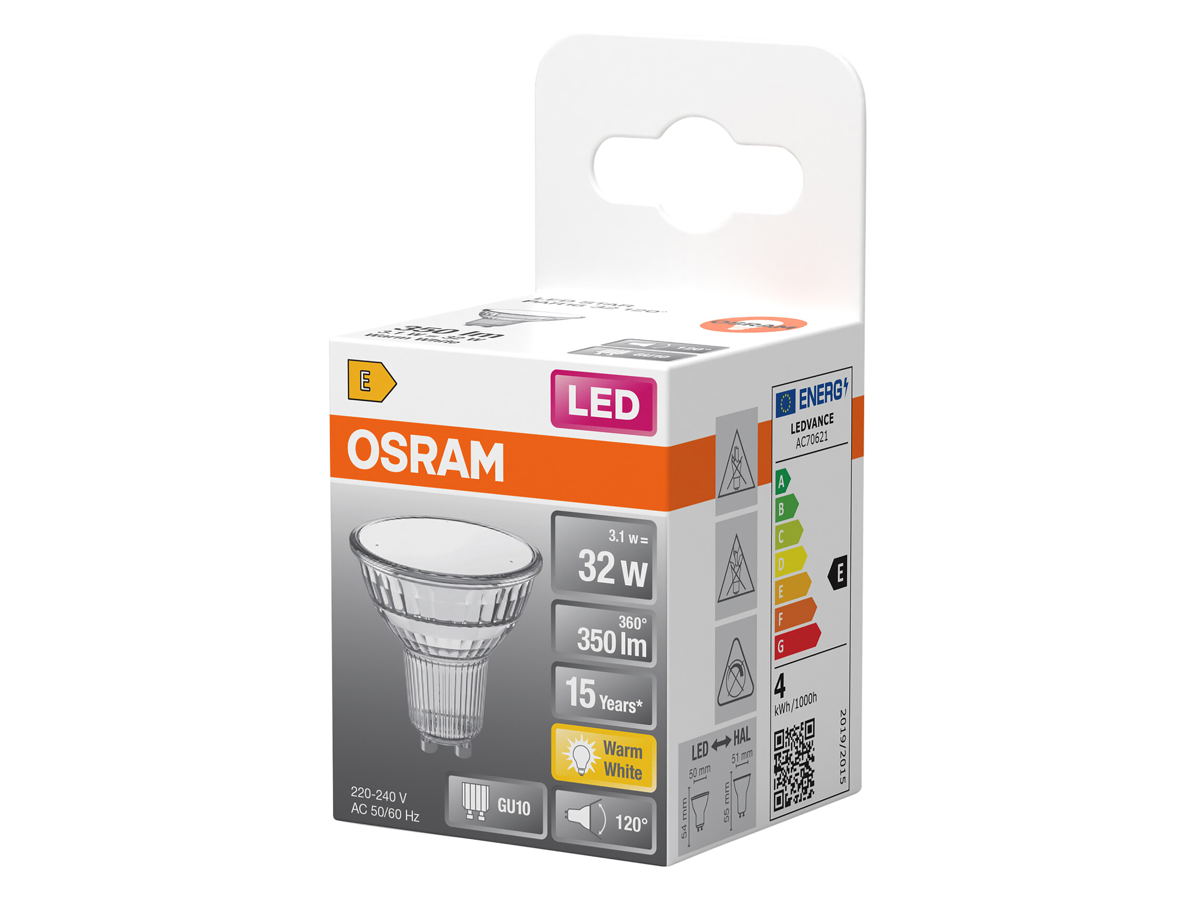 OSRAM LED-Lampe STAR, GU10, 3.1 W, 2700 K, EEK: E, 350 lm, IP20, warmweiß