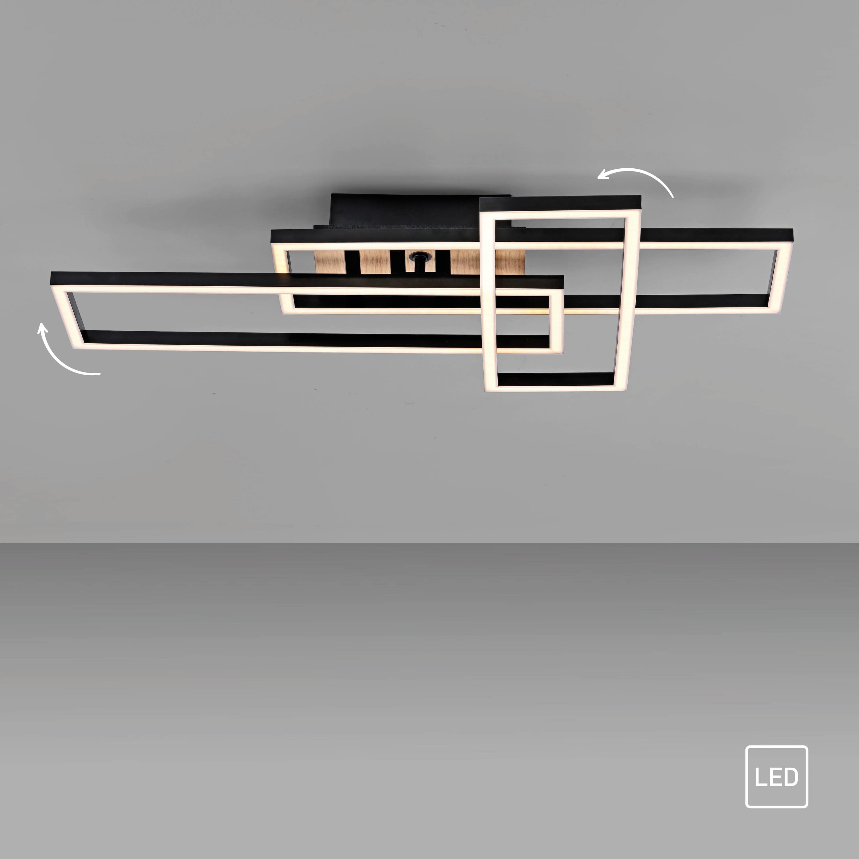 JUST LIGHT LED-Deckenleuchte 14051-79, 20,50W, 3000K, 3000lm, warmeiß, IP20, Holz/schwarz