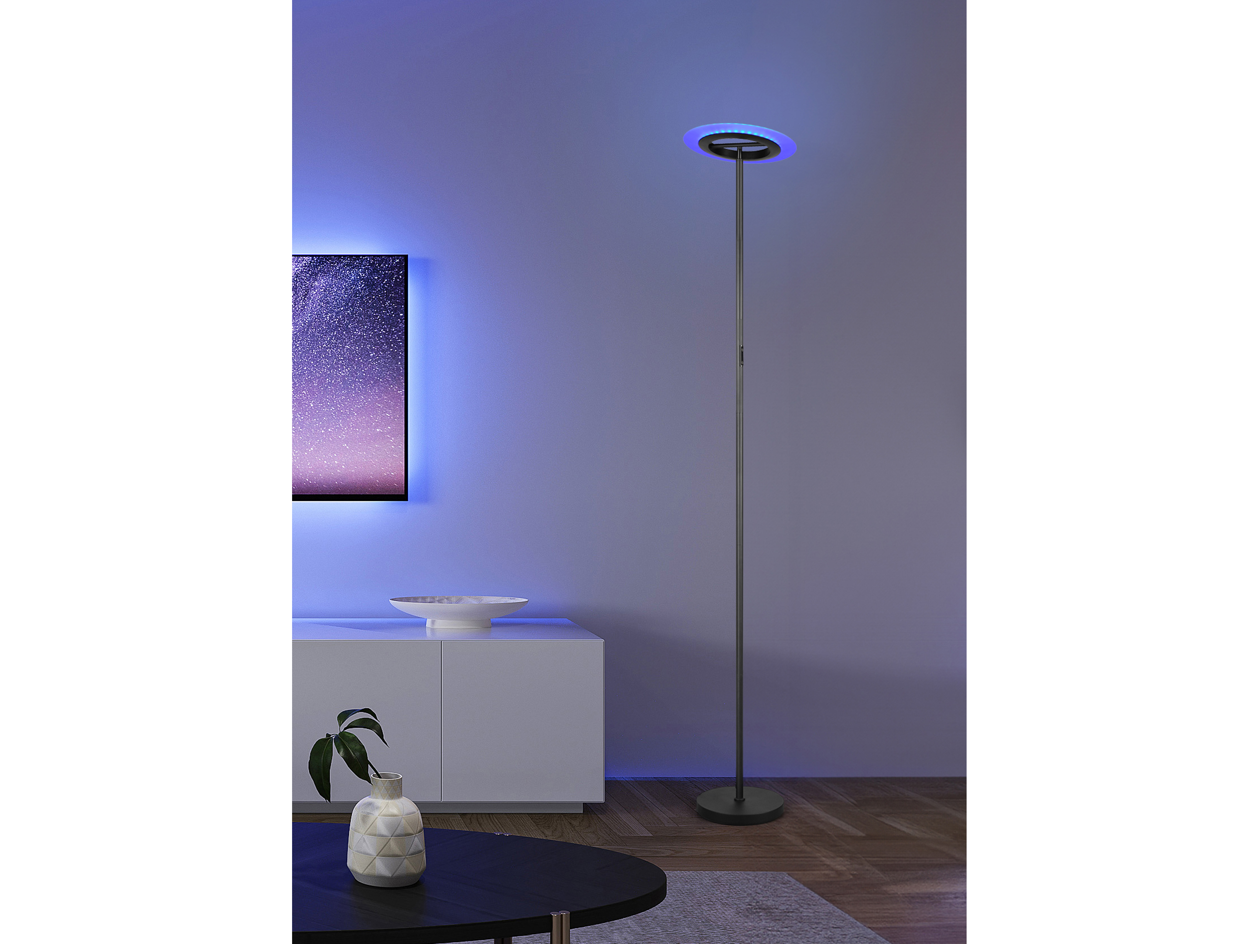 REALITY LED-Stehleuchte Samba R43411132, 16,5W, 2700... 6500K, 1900lm, CCT, RGB, IP20, schwarz