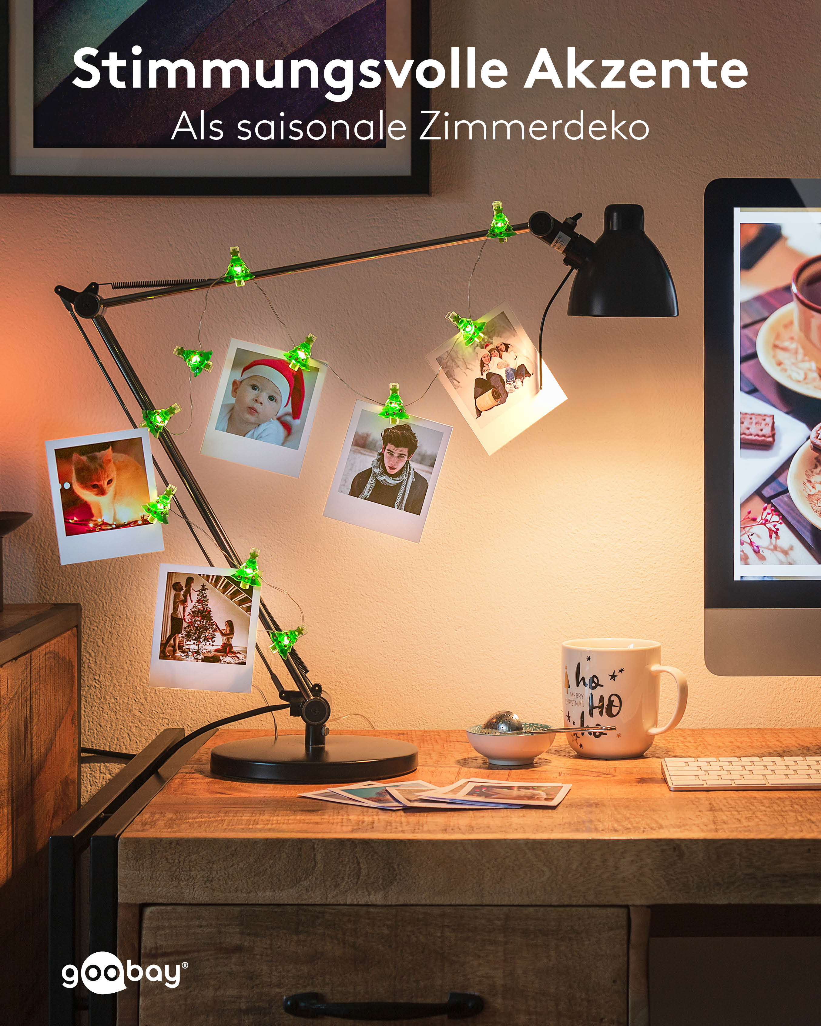 GOOBAY LED-Fotoclips-Lichterkette "Tannenbaum", Timerfunktion, 10 LEDs, 140 cm