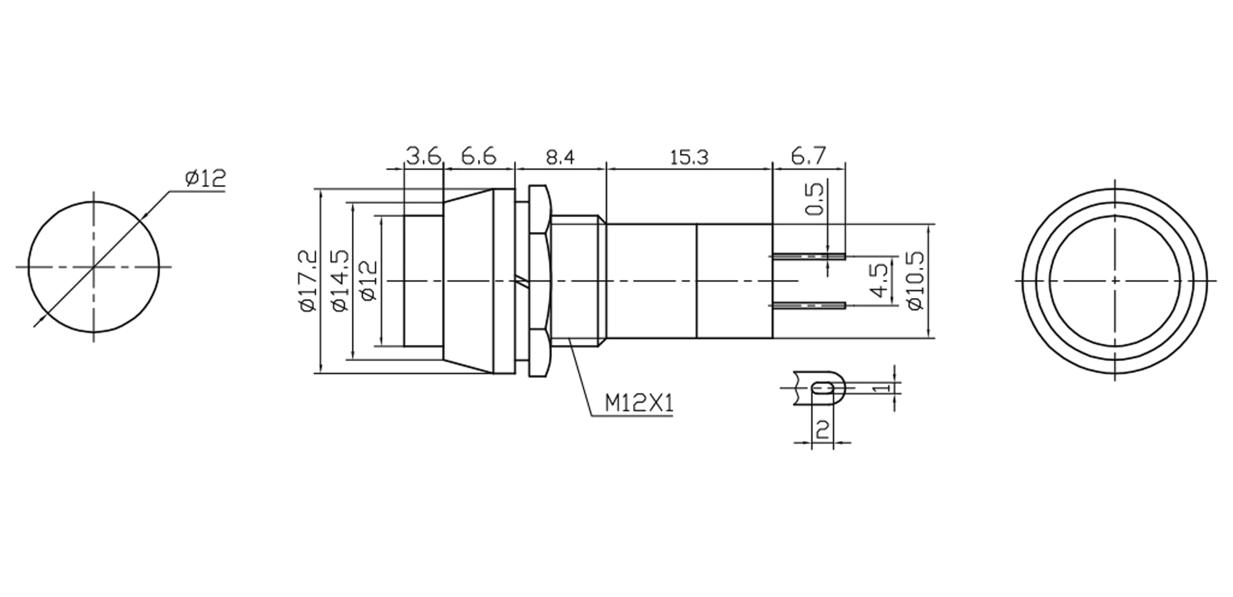 Einbau-Drucktaster PBS-11C, rund, Öffner, schwarz