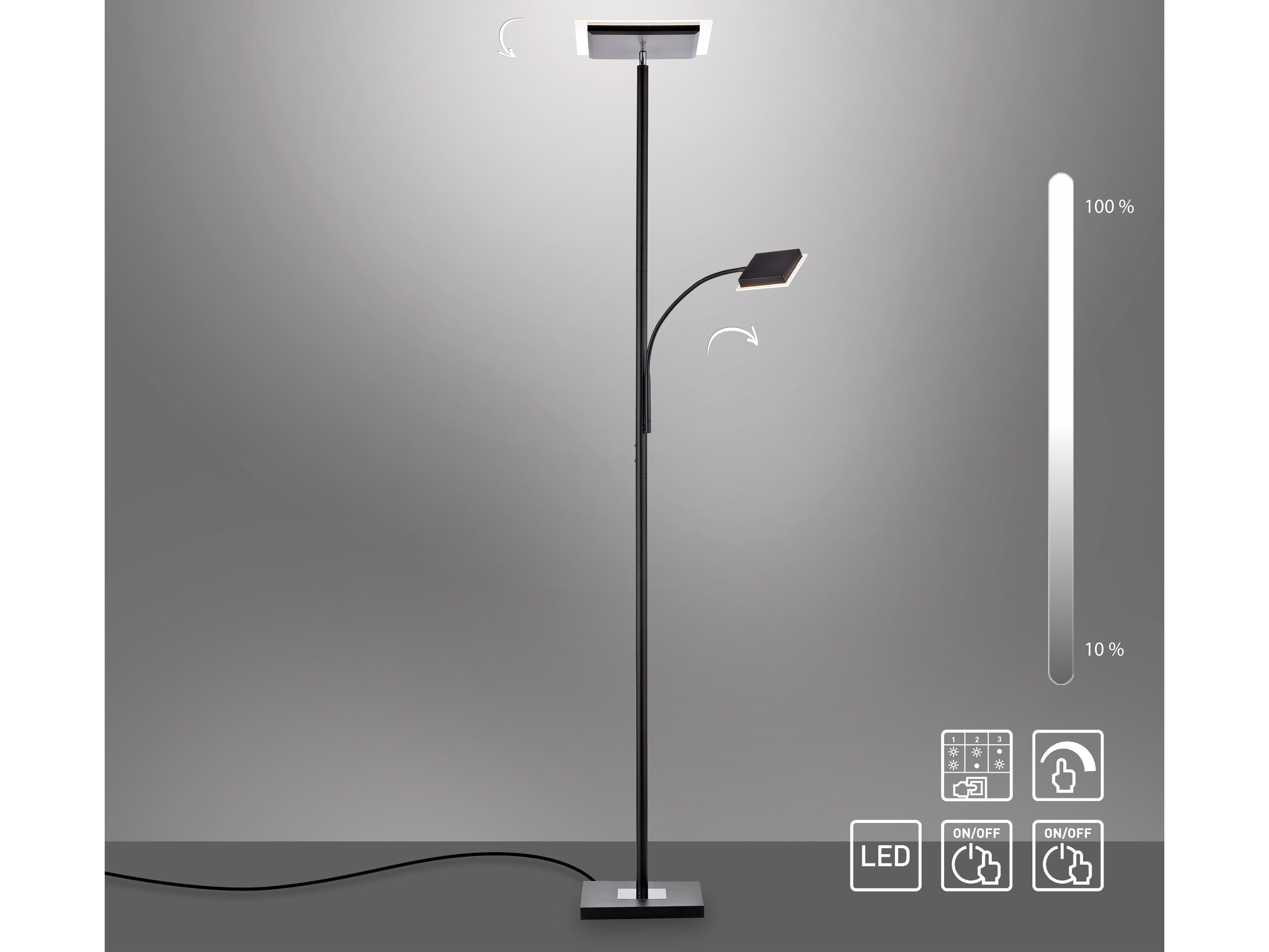 JUST LIGHT LED-Stehleuchte 11710-18 schwarz, 26 W, 2900 lm, 3000 K