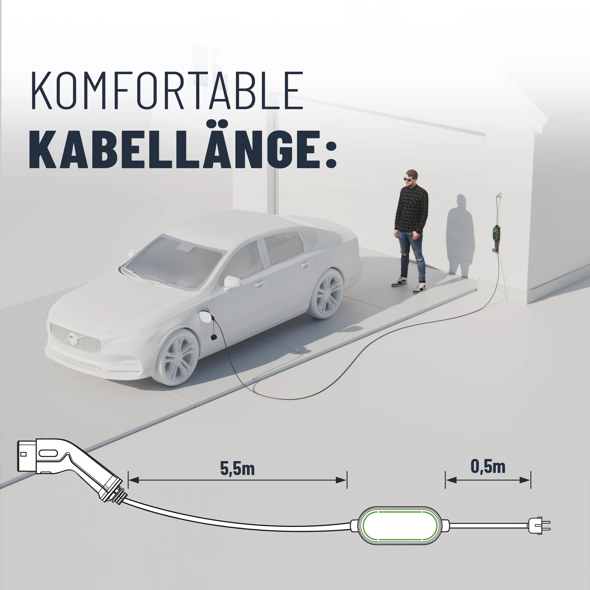 ABSINA EV Ladekabel für Elektroautos, Mode 2, 16 A, 3,7 kW
