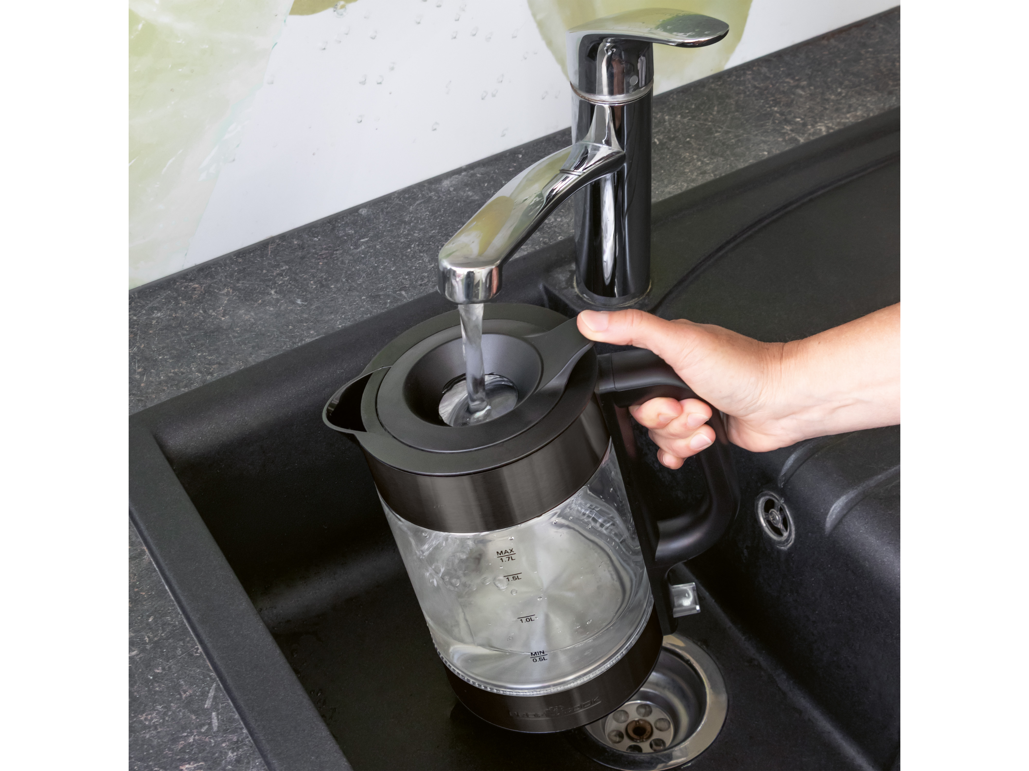 PROFICOOK Glas-Wasserkocher PC-WKS 1322, 1,7L, Glas & Edelstahl, 2200 W, DarkInox