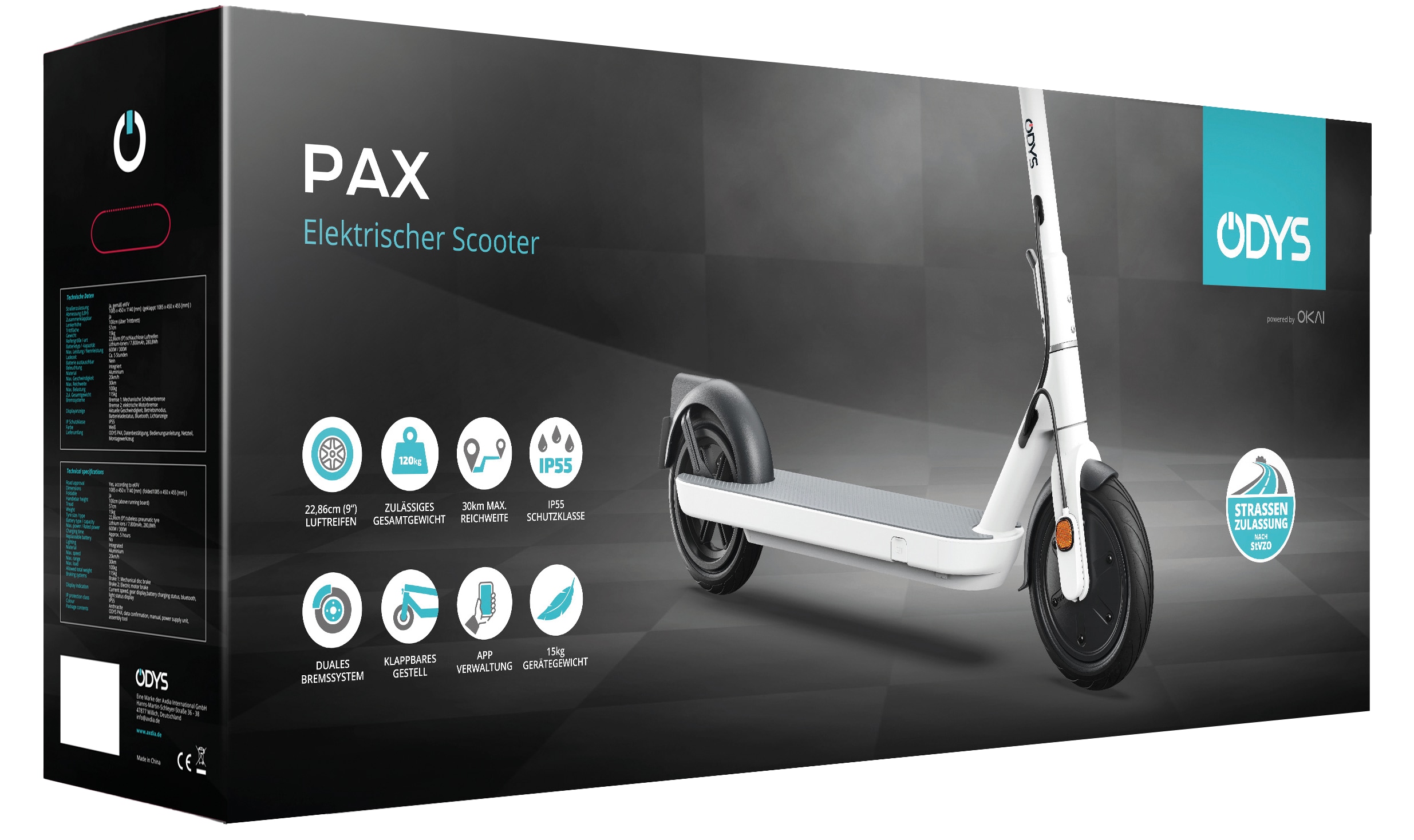 ODYS E-Scooter PAX, mit Straßenzulassung, weiß ODYS E-Scooter PAX, mit Straßenzulassung, weiß