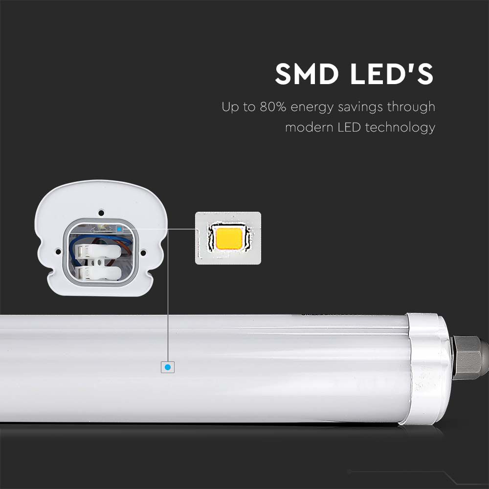 V-TAC LED-Feuchtraumwannenleuchte VT-6076, 18W, 4000K, EEK: E, 2160lm, neutralweiß, IP65, 60 cm