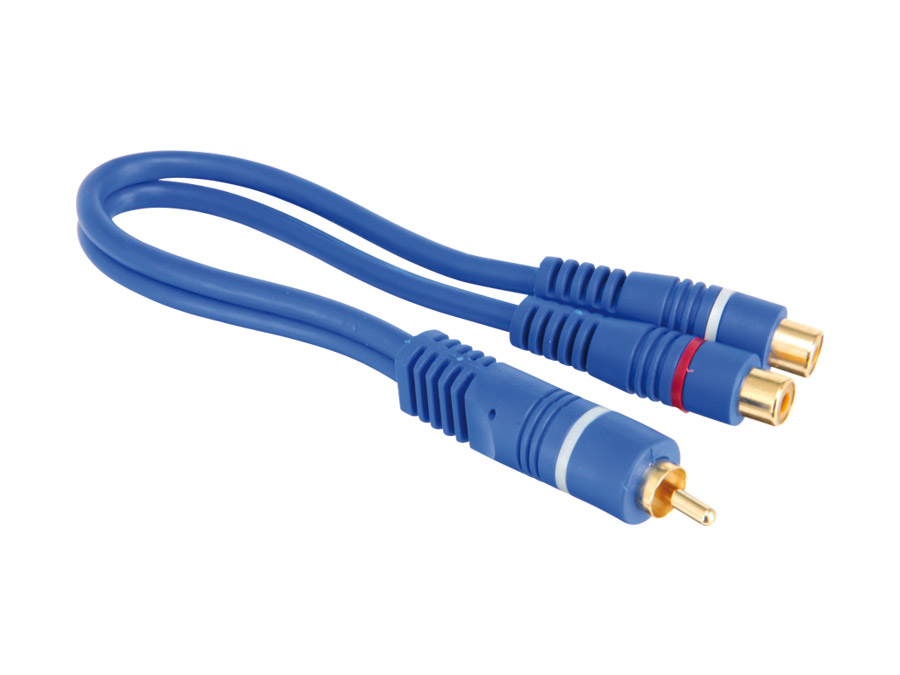 Cinch-Adapterkabel, Stecker/2xKupplung, 0,2 m, blau