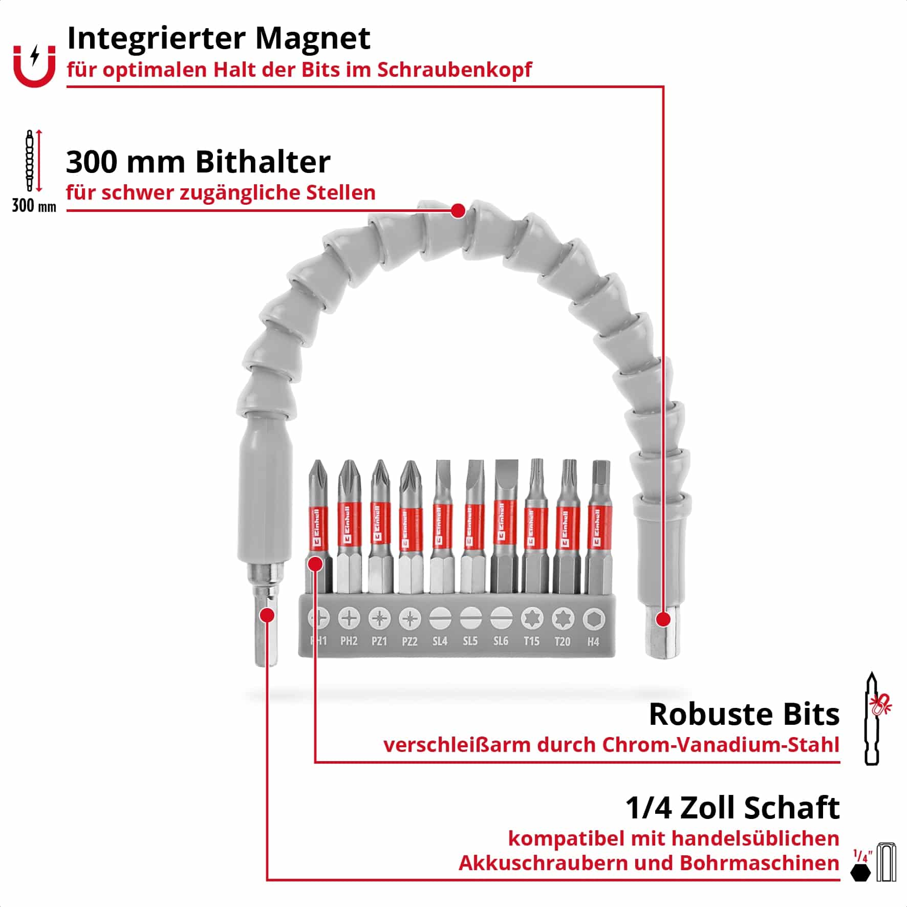 EINHELL Bit-Set, 133115, mit biegsamer Welle, 11-teilig EINHELL Bit-Set, 133115, mit biegsamer Welle, 11-teilig