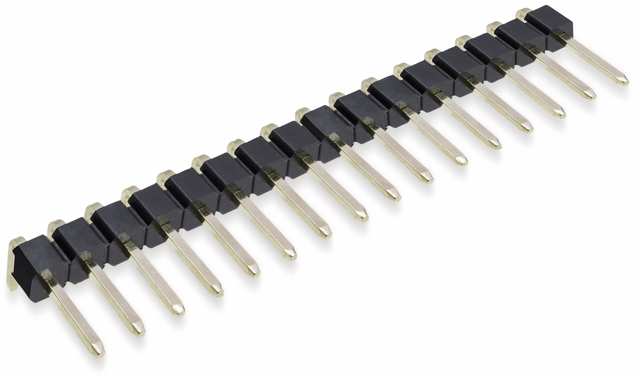 Stiftleiste, 1 x 16, 2,54 mm, gewinkelt, 0,8µ Au (Gold), 5 Stück Stiftleiste, 1 x 16, 2,54 mm, gewinkelt, 0,8µ Au (Gold), 5 Stück